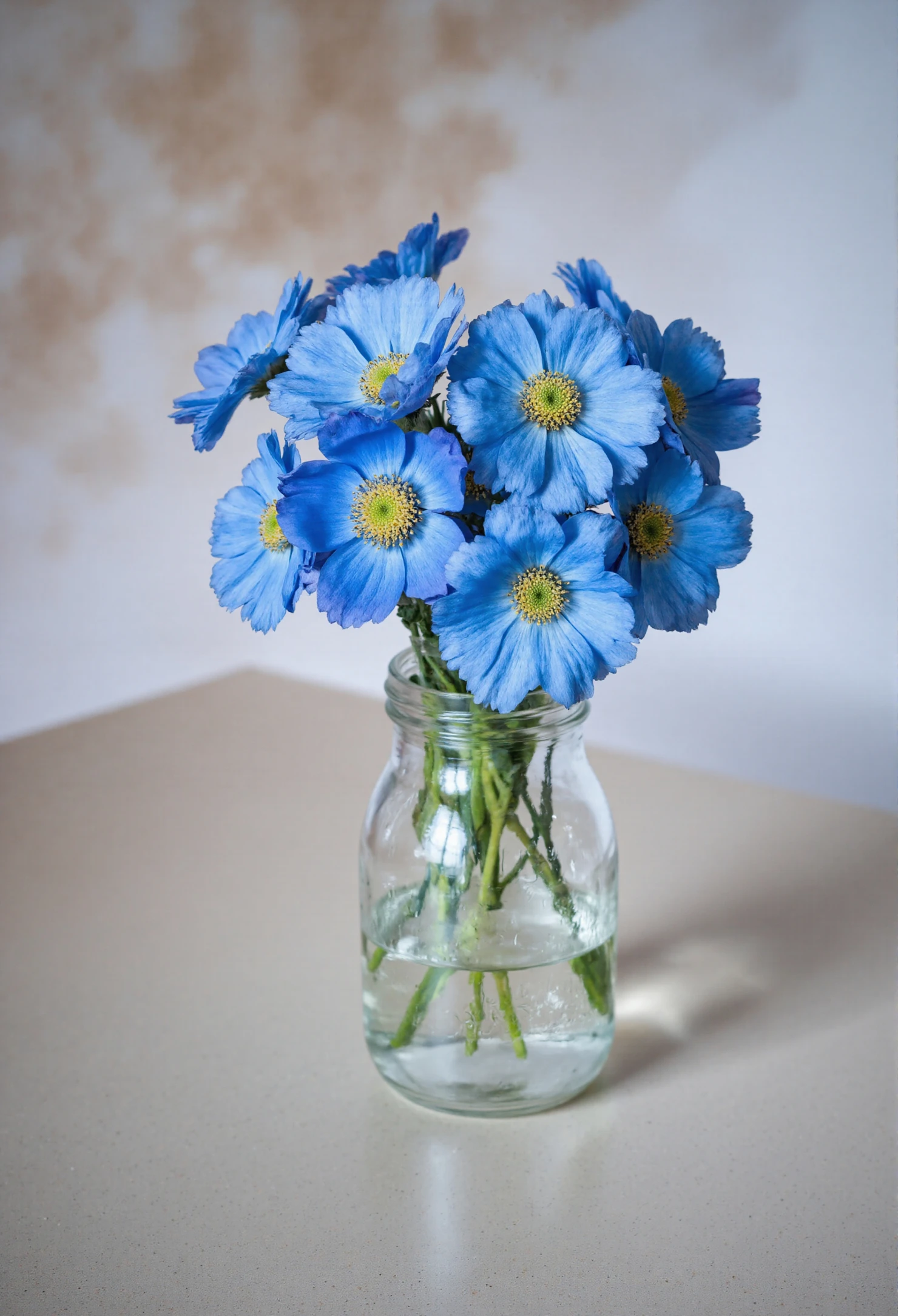 Vibrant Blue Poppies in a Clear Glass Vase #40753