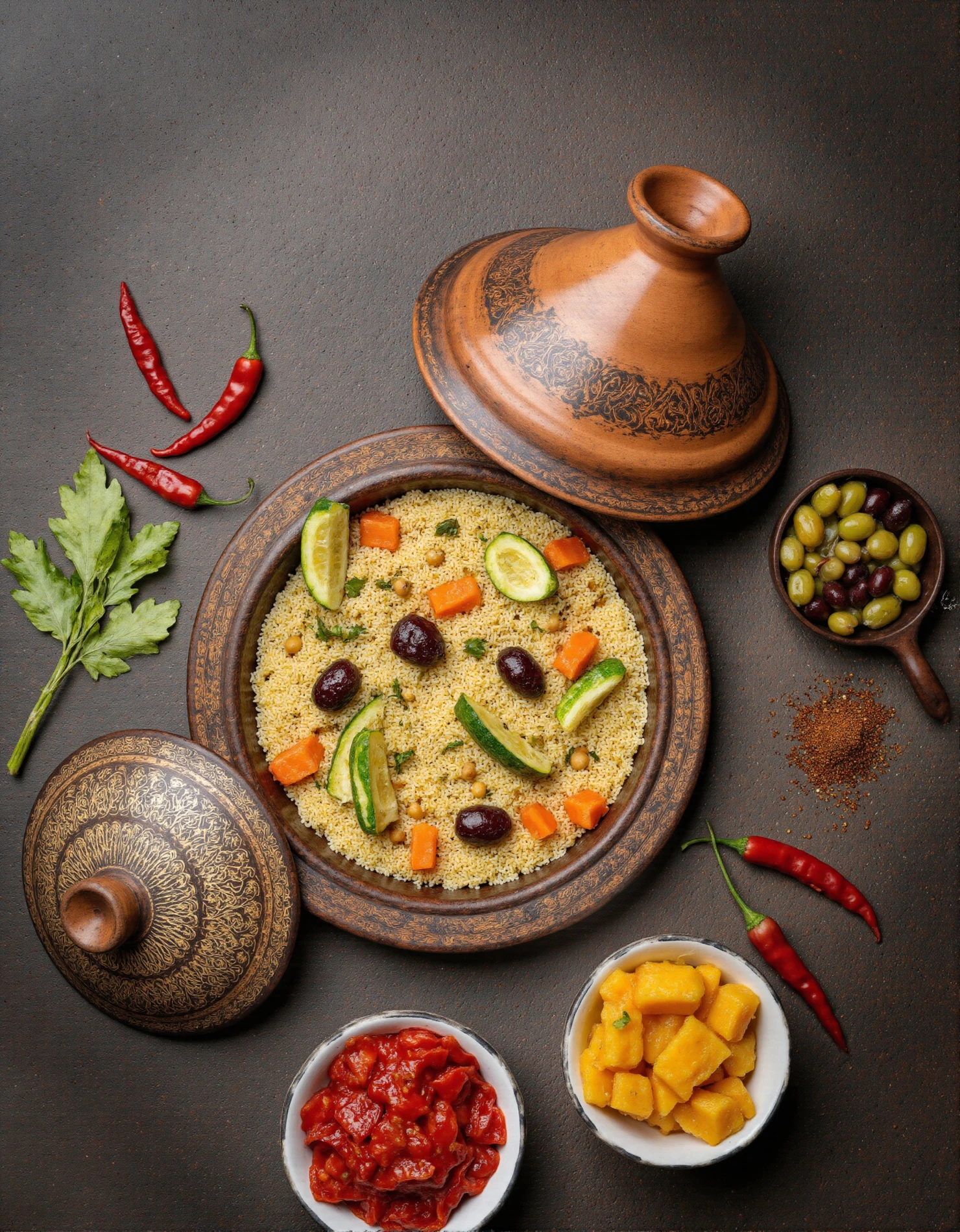 Moroccan Couscous Tagine with Fresh Ingredients and Spices #40767