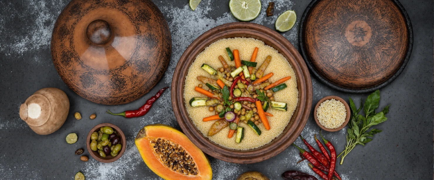Moroccan Couscous Tagine with Fresh Ingredients and Spices #40769