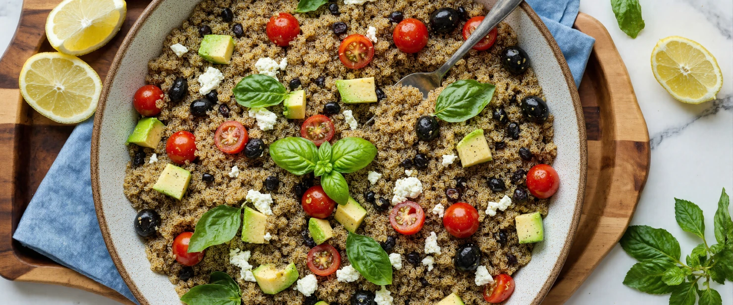 Fresh Quinoa Salad with Avocado, Tomatoes, Olives, and Feta #40785