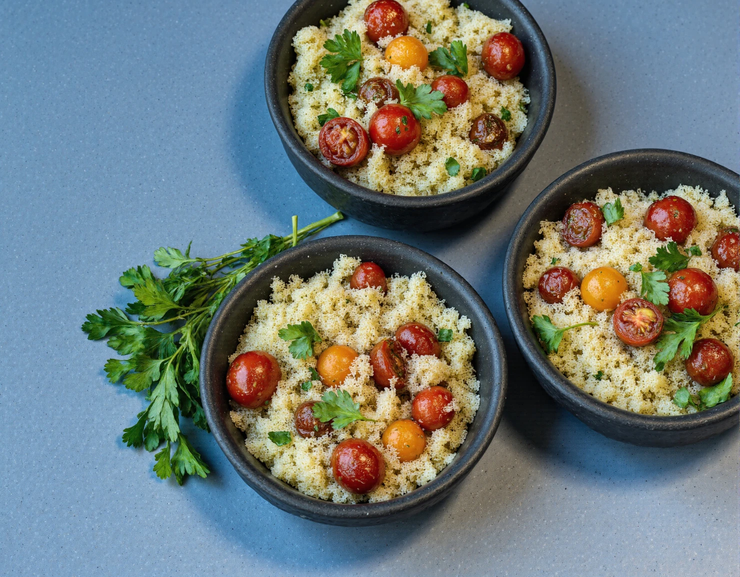 Healthy Couscous Bowls with Cherry Tomatoes and Fresh Parsley #40786
