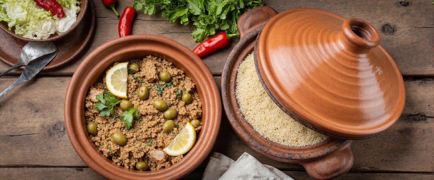 Authentic Moroccan Meal Chicken Tagine with Olives and Couscous #40788