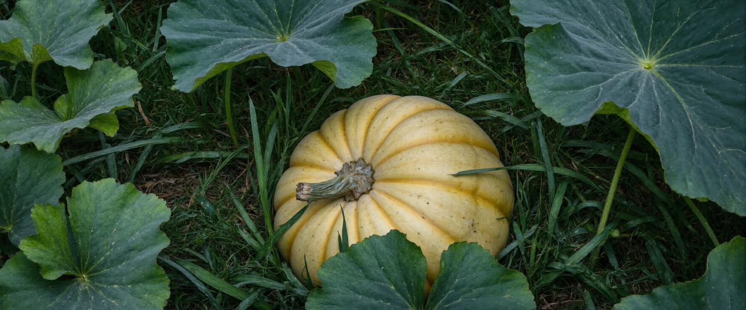 Creamy Pumpkin Growing Naturally in a Lush Green Garden #40797