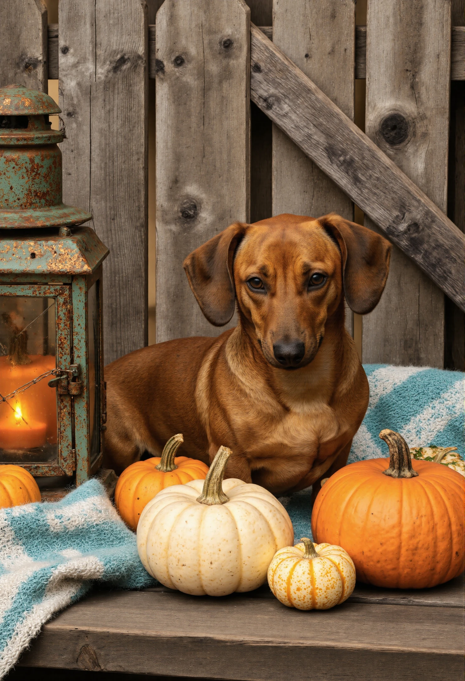 Cozy Fall Scene with a Dachshund and Pumpkins #40798