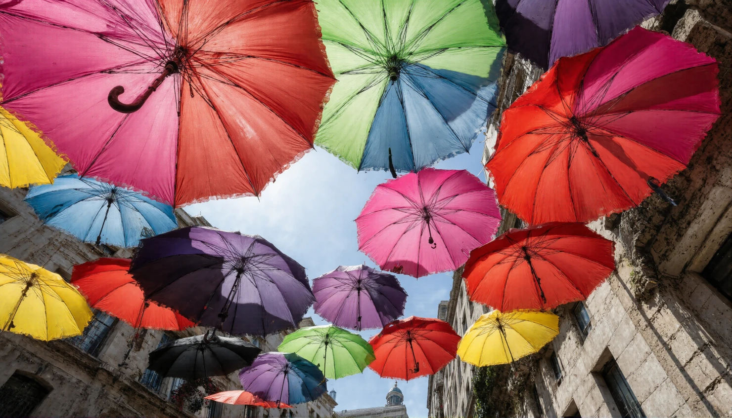 Vibrant Umbrella Canopy Adorning a European Street #40832