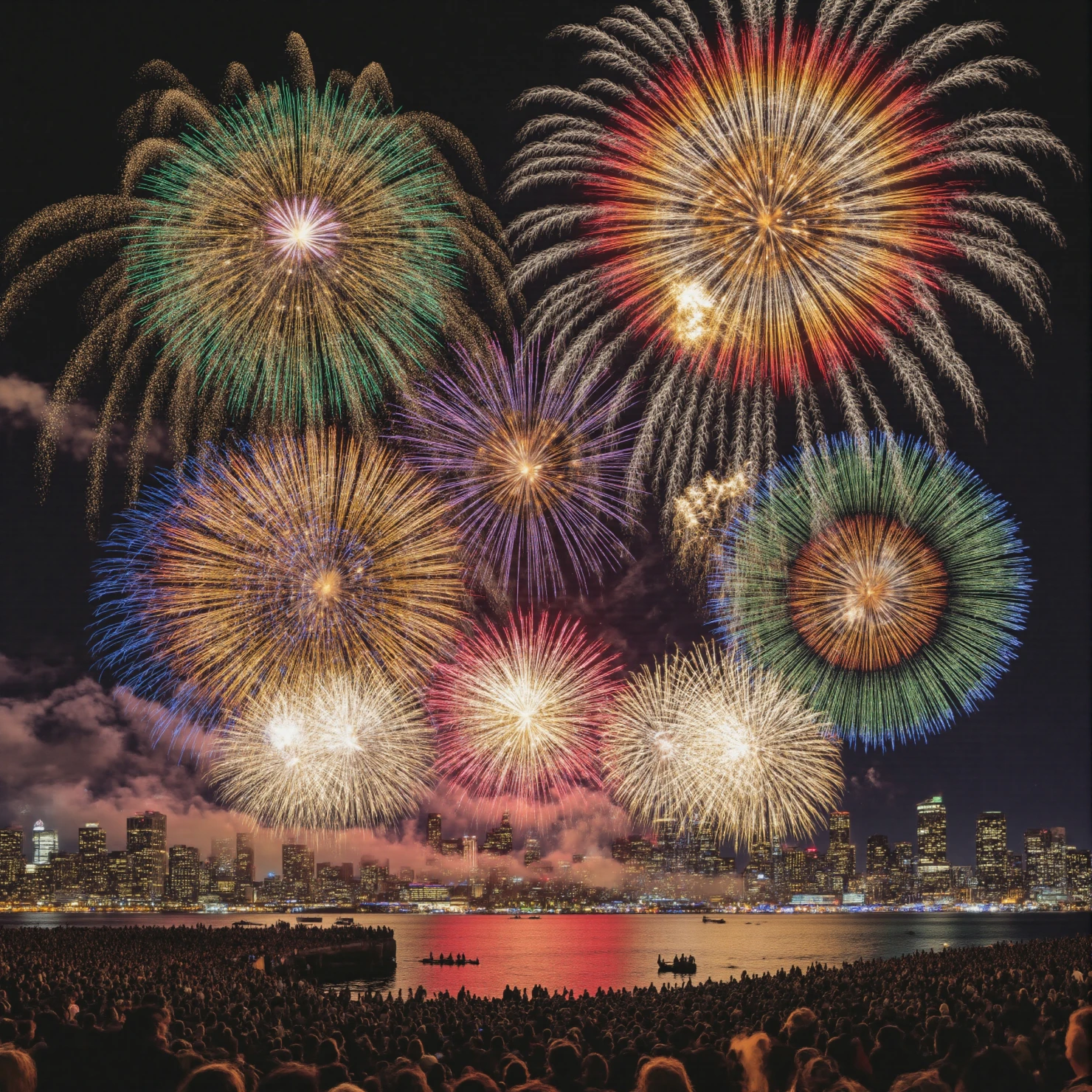 Spectacular Fireworks Display Over City Skyline at Night #40840