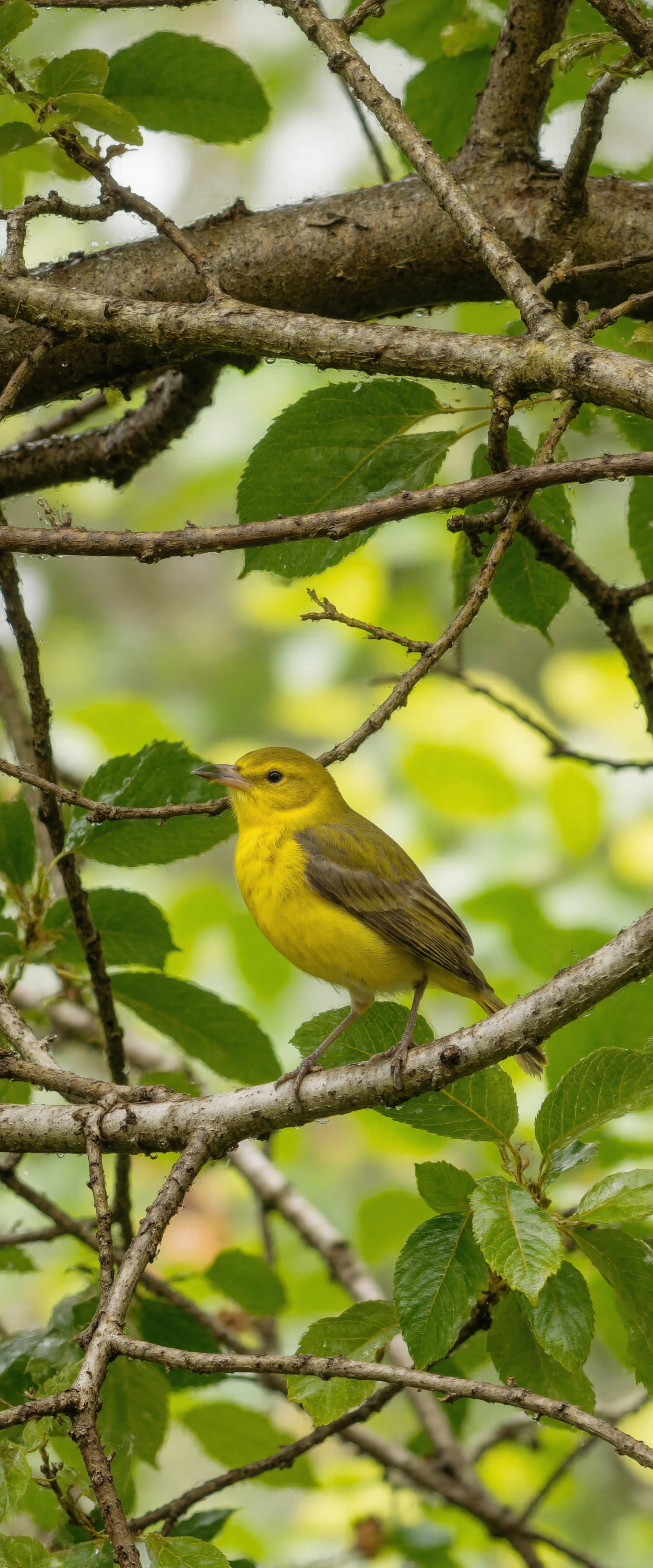 Vibrant Yellow Warbler Perched on a Branch #40854