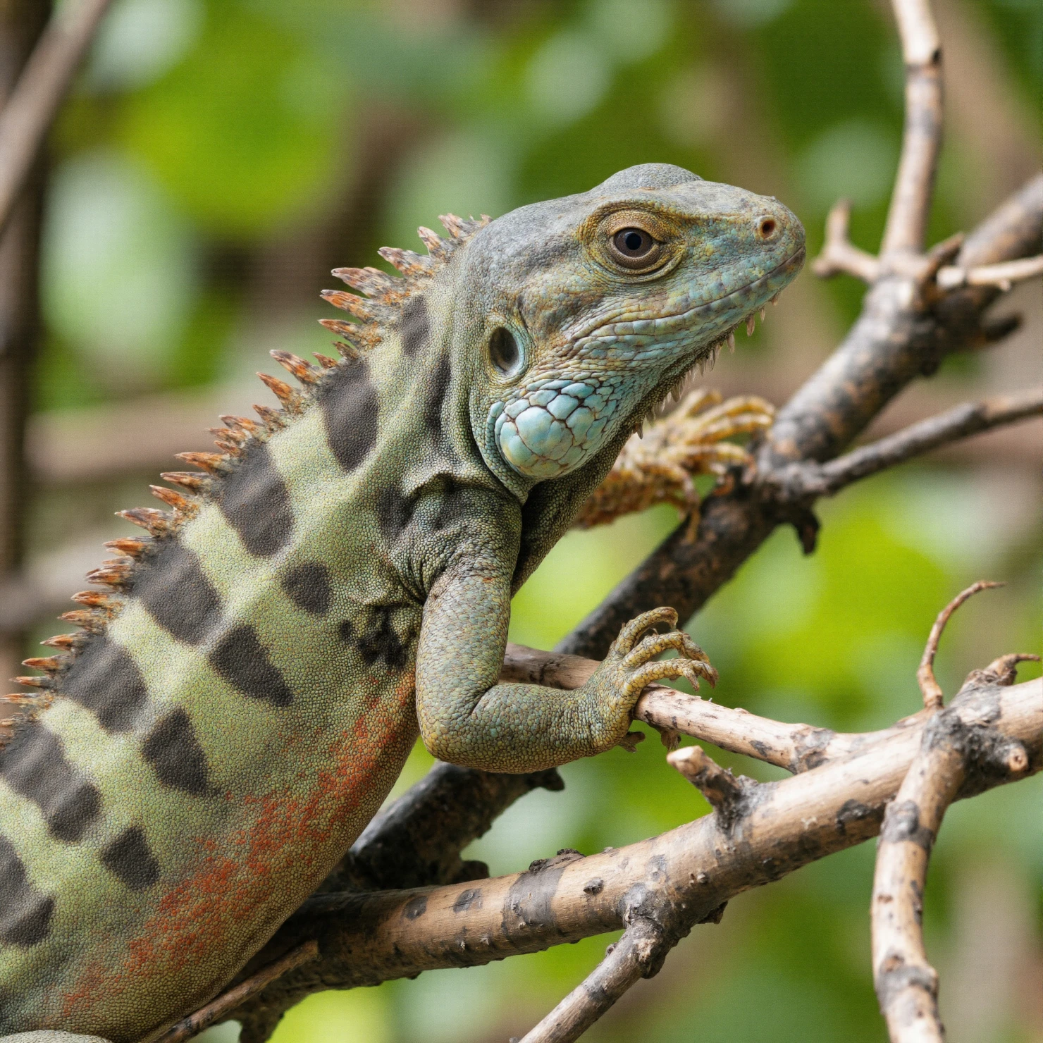 Vibrant Green Iguana Perched on a Branch #40866