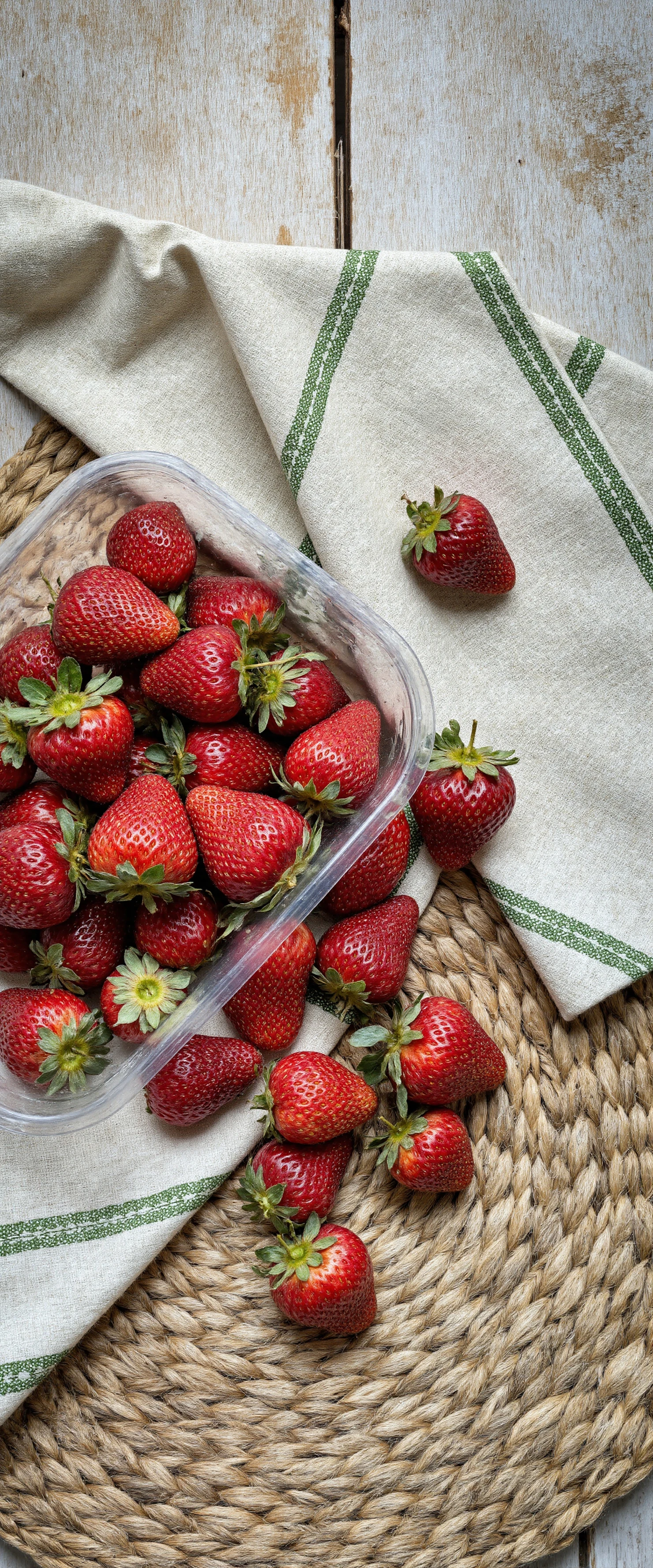 Fresh Strawberries in a Container on a Woven Mat #40874