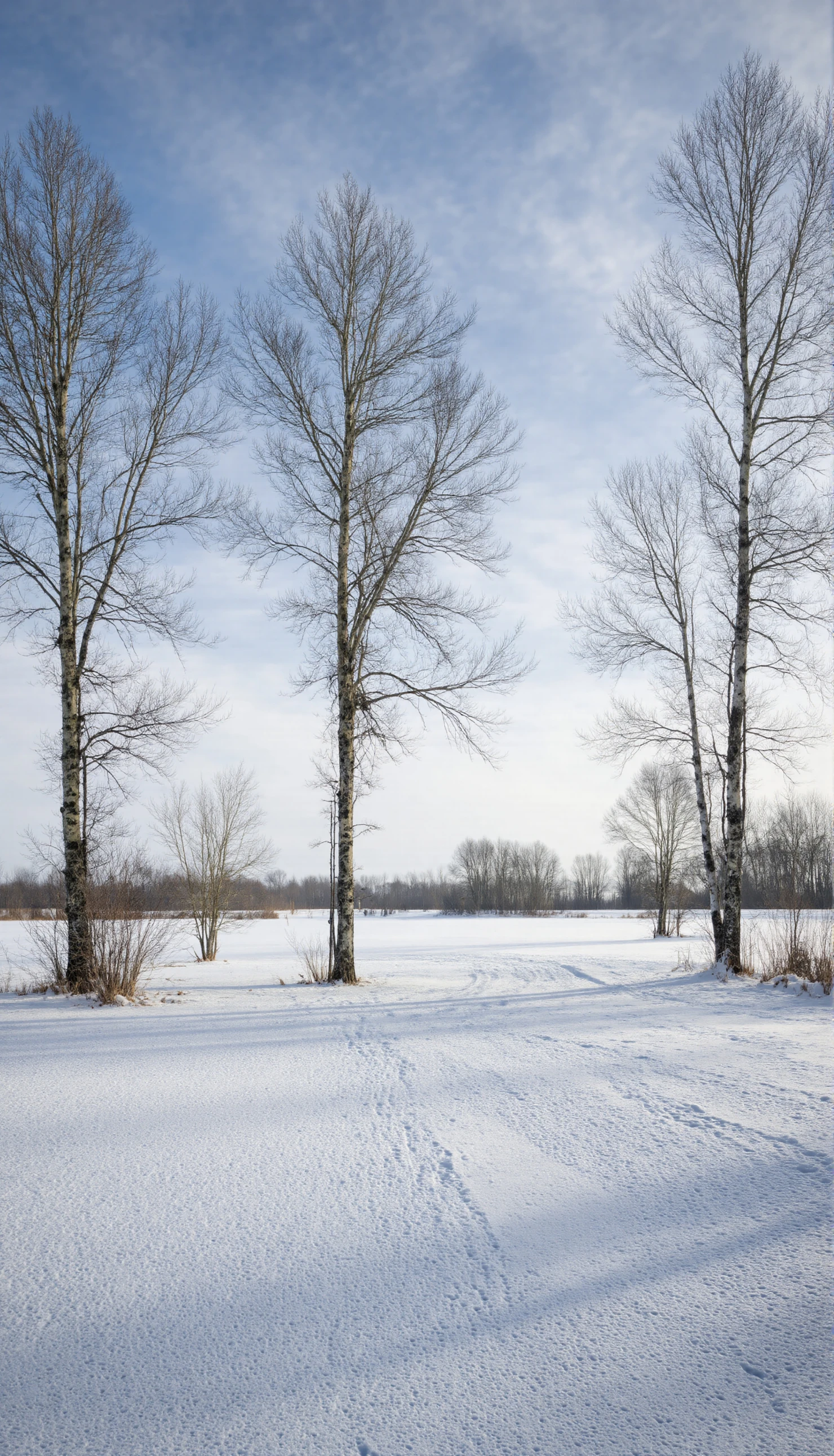 Serene Winter Landscape with Bare Trees and Snow-Covered Field #40901