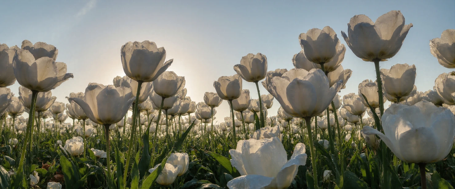 Field of White Tulips Bathed in Golden Sunlight #40905