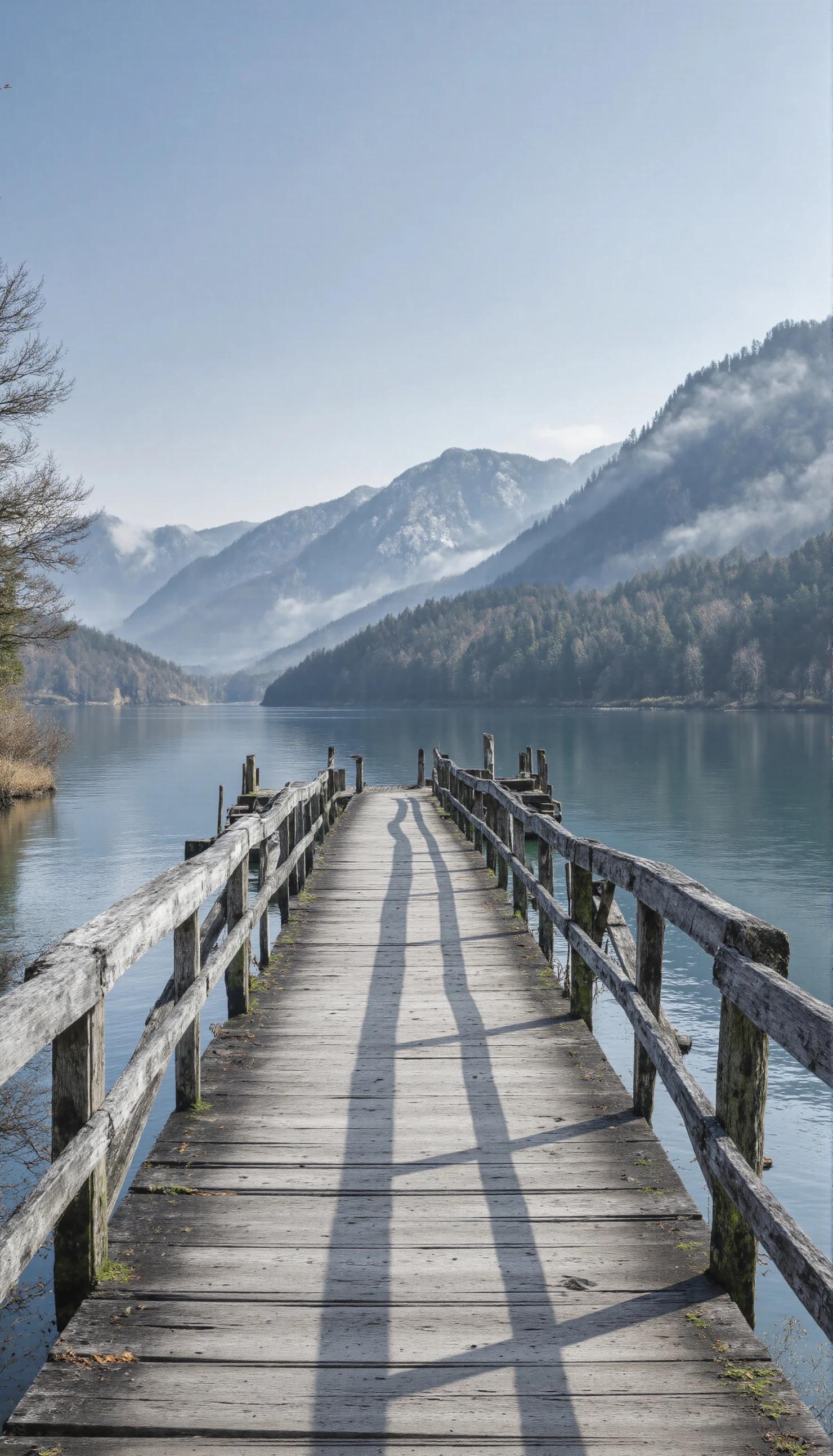 Wooden Pier Stretching into a Serene Mountain Lake #40911