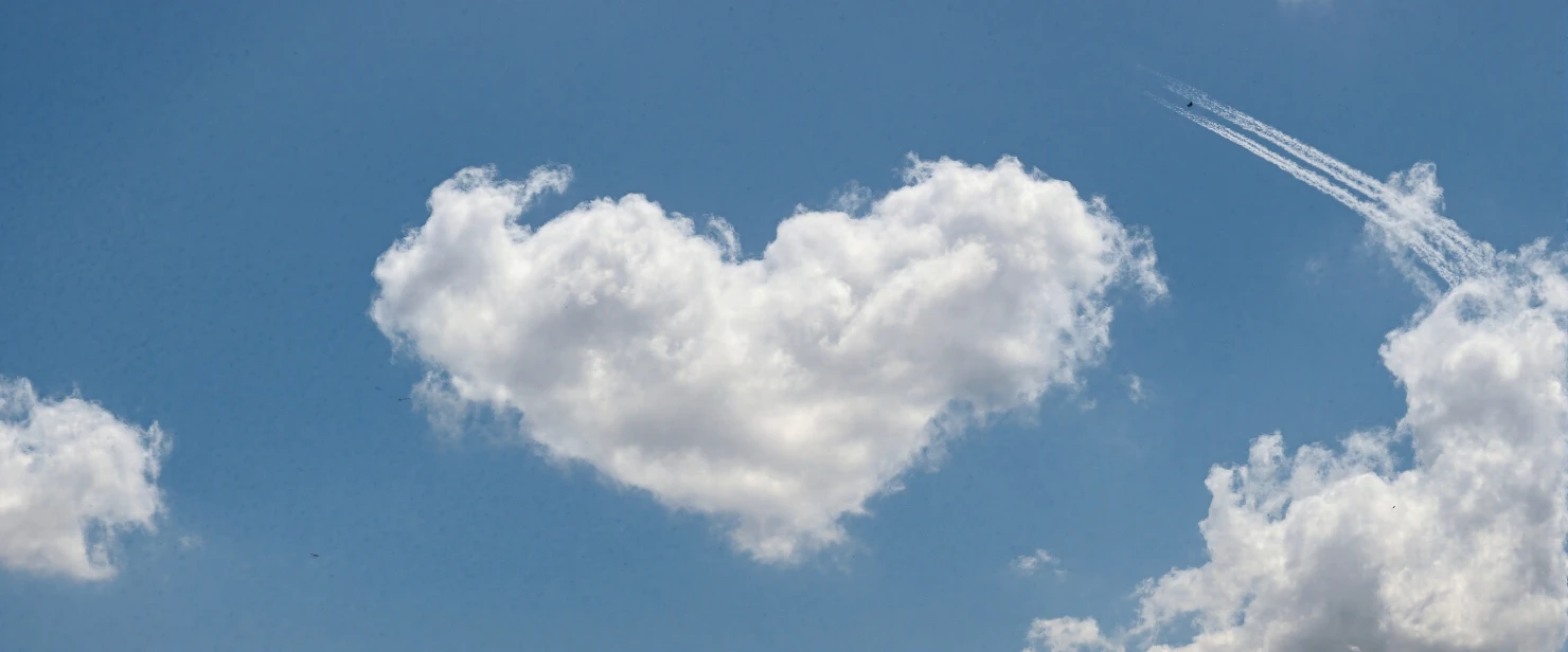 Heart-Shaped Cloud in a Blue Sky with Airplane Contrail #40958