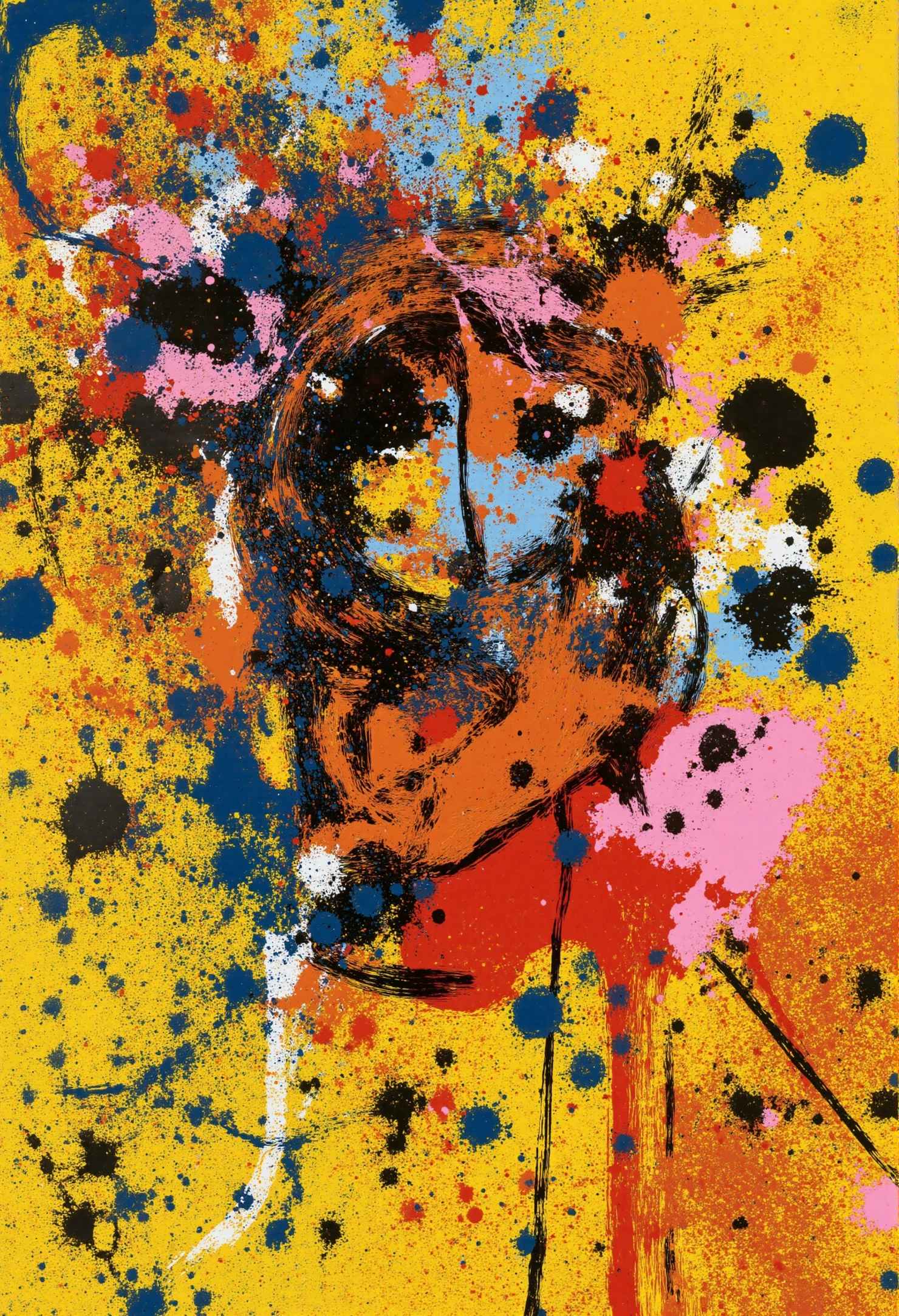 Dynamic Splatter Art Portrait on Yellow Canvas #40962