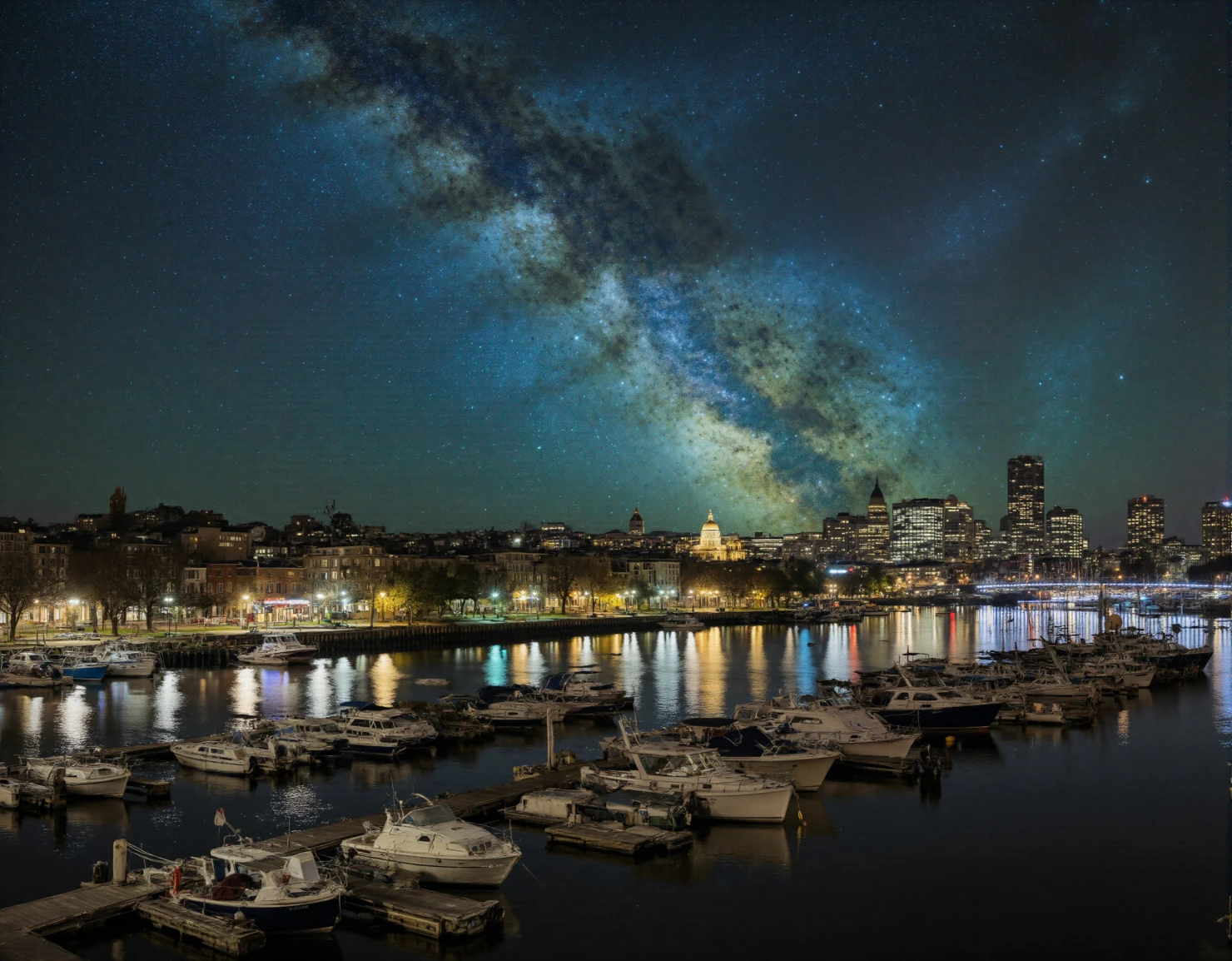 Celestial Spectacle Cityscape and Marina Under the Stars #40975