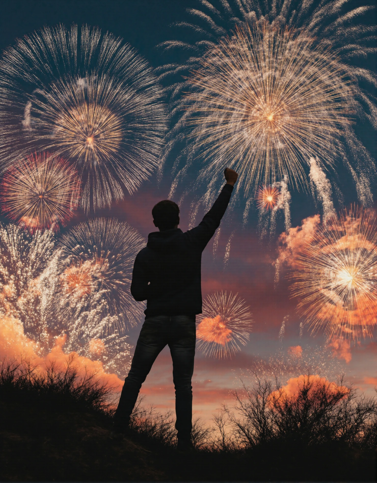 Joyful Celebration Under a Sky of Exploding Fireworks #41018