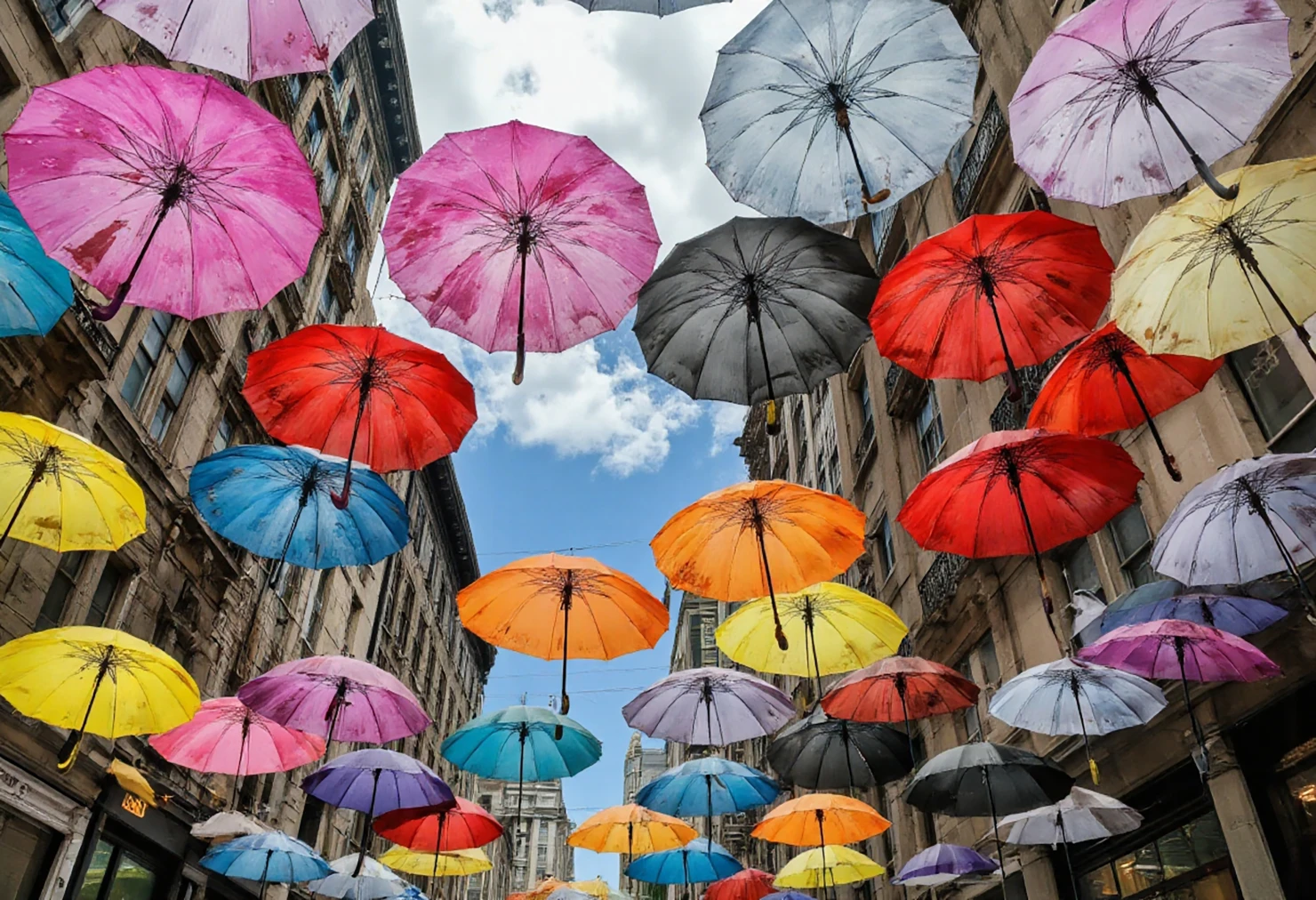 Vibrant Umbrella Art Installation in an Urban Alley #41026