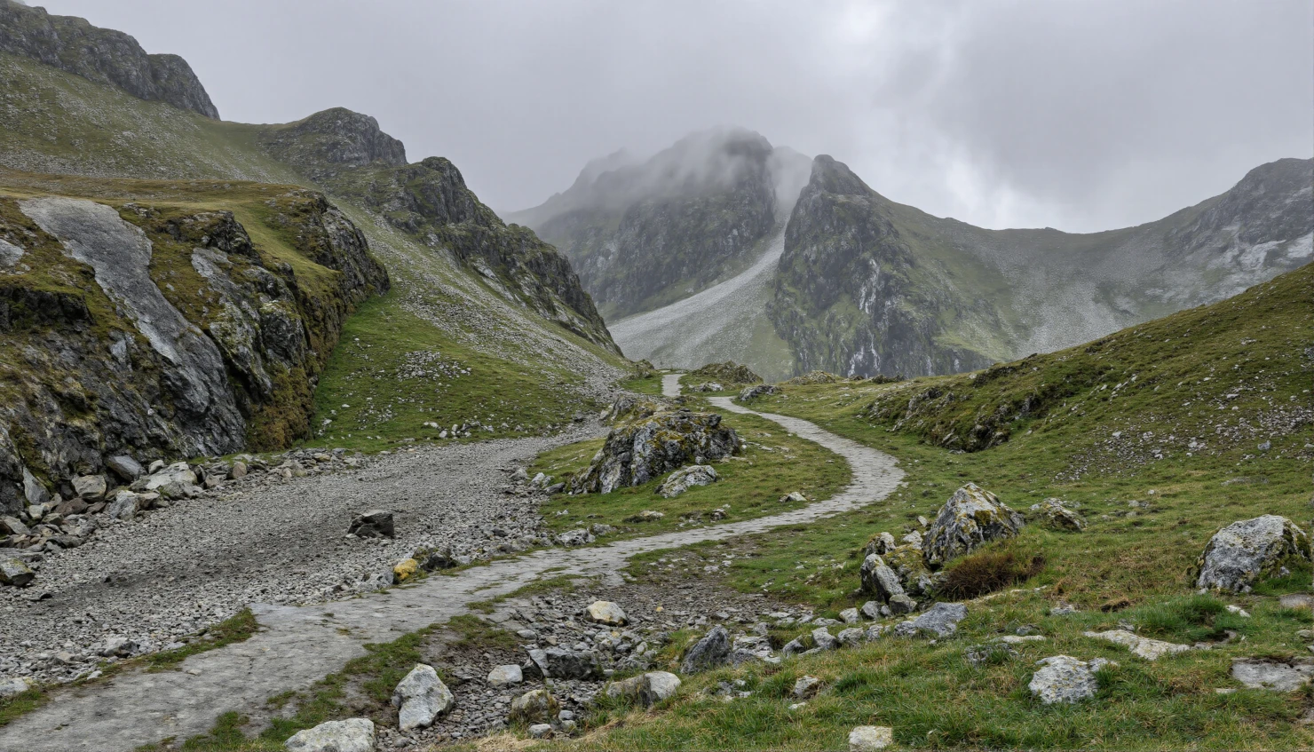 Winding Path Through a Misty Mountain Valley #41034