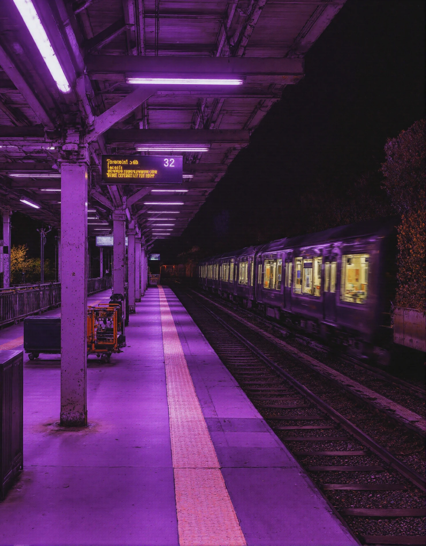 Eerie Purple Lit Train Platform at Night #41051