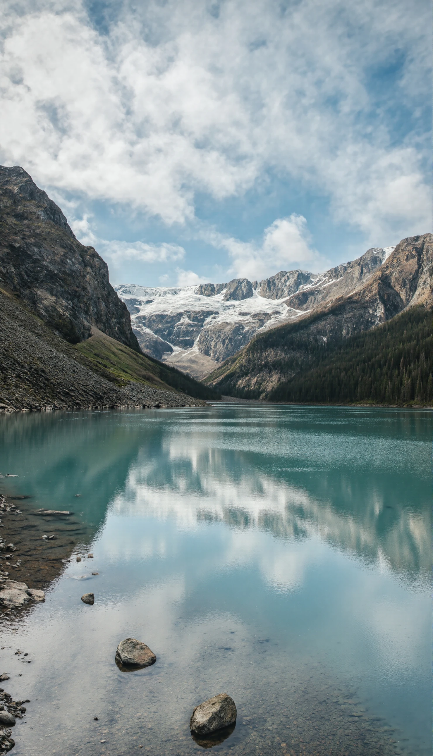 Turquoise Glacial Lake Reflecting Mountains and Sky #41073