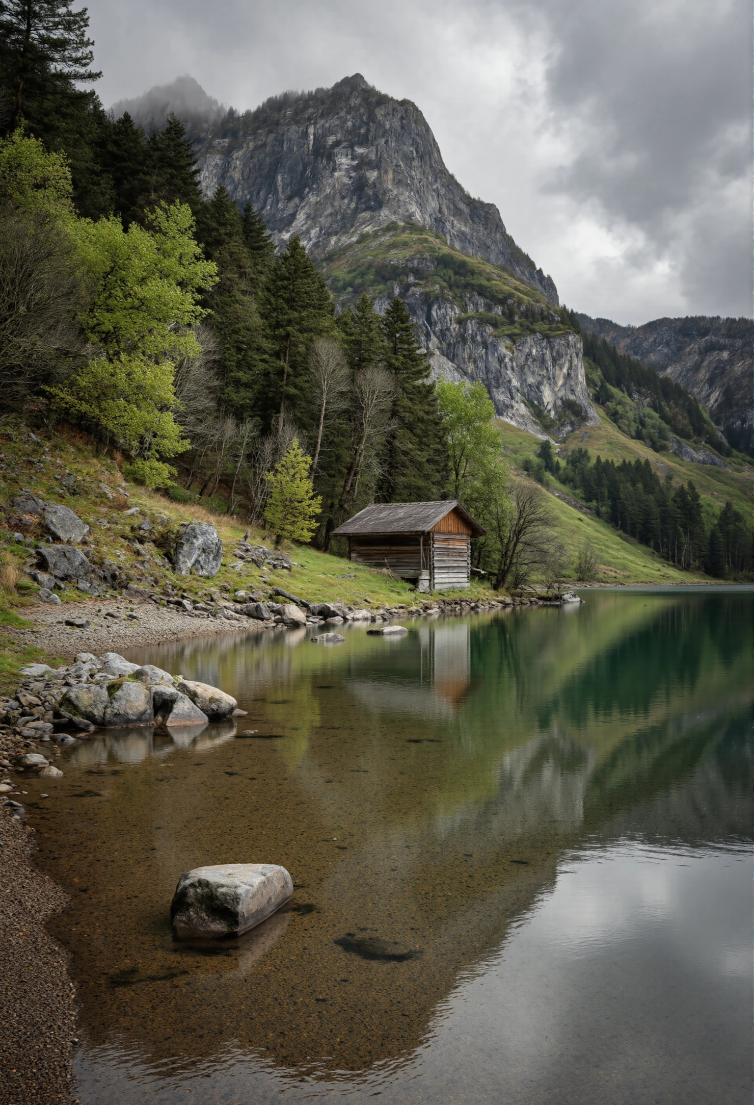 Alpine Lake Tranquility Cabin Reflected in Calm Waters #41077