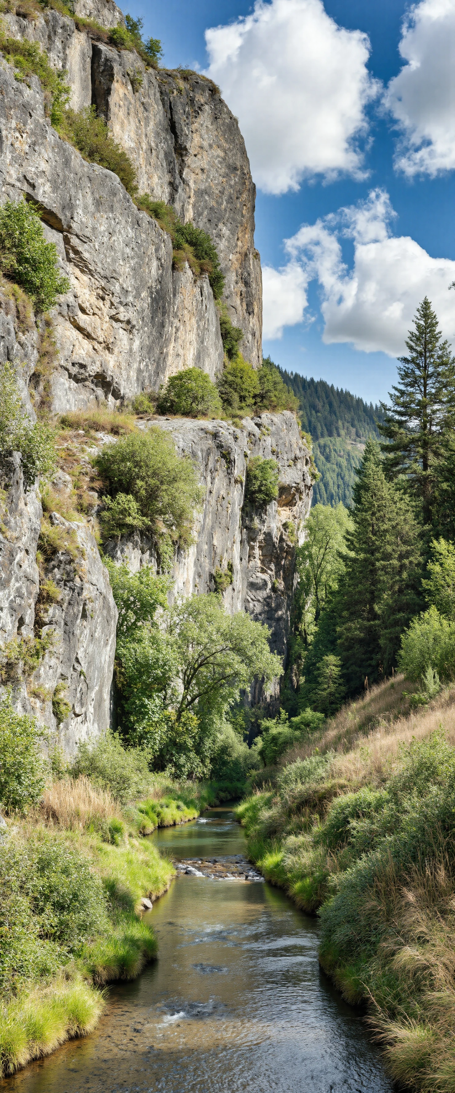 Serene River Flowing Through a Majestic Canyon with Towering Cliffs #41081