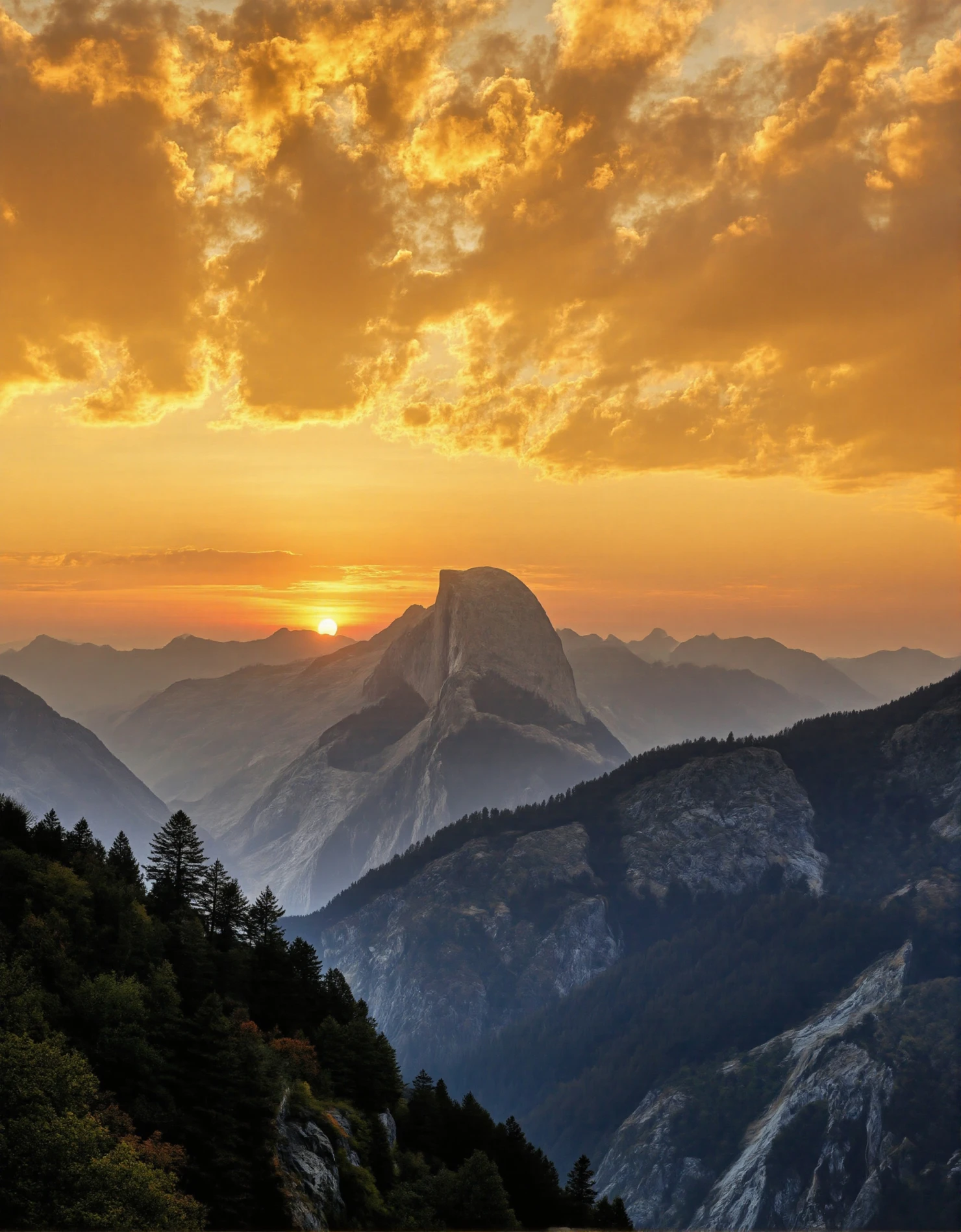 Golden Sunset over Half Dome in Yosemite Valley #41111