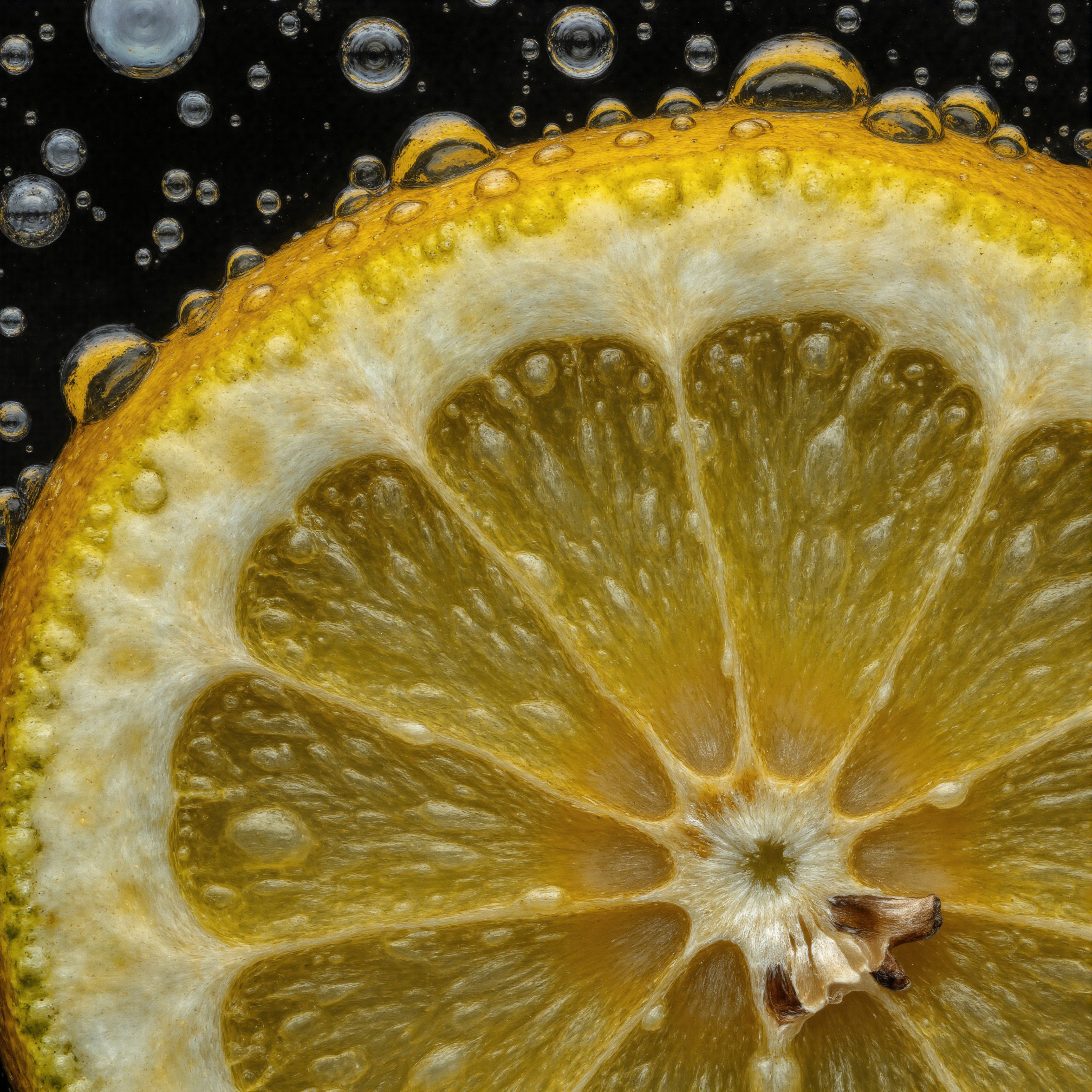 Vibrant Lemon Slice with Effervescent Bubbles #41151