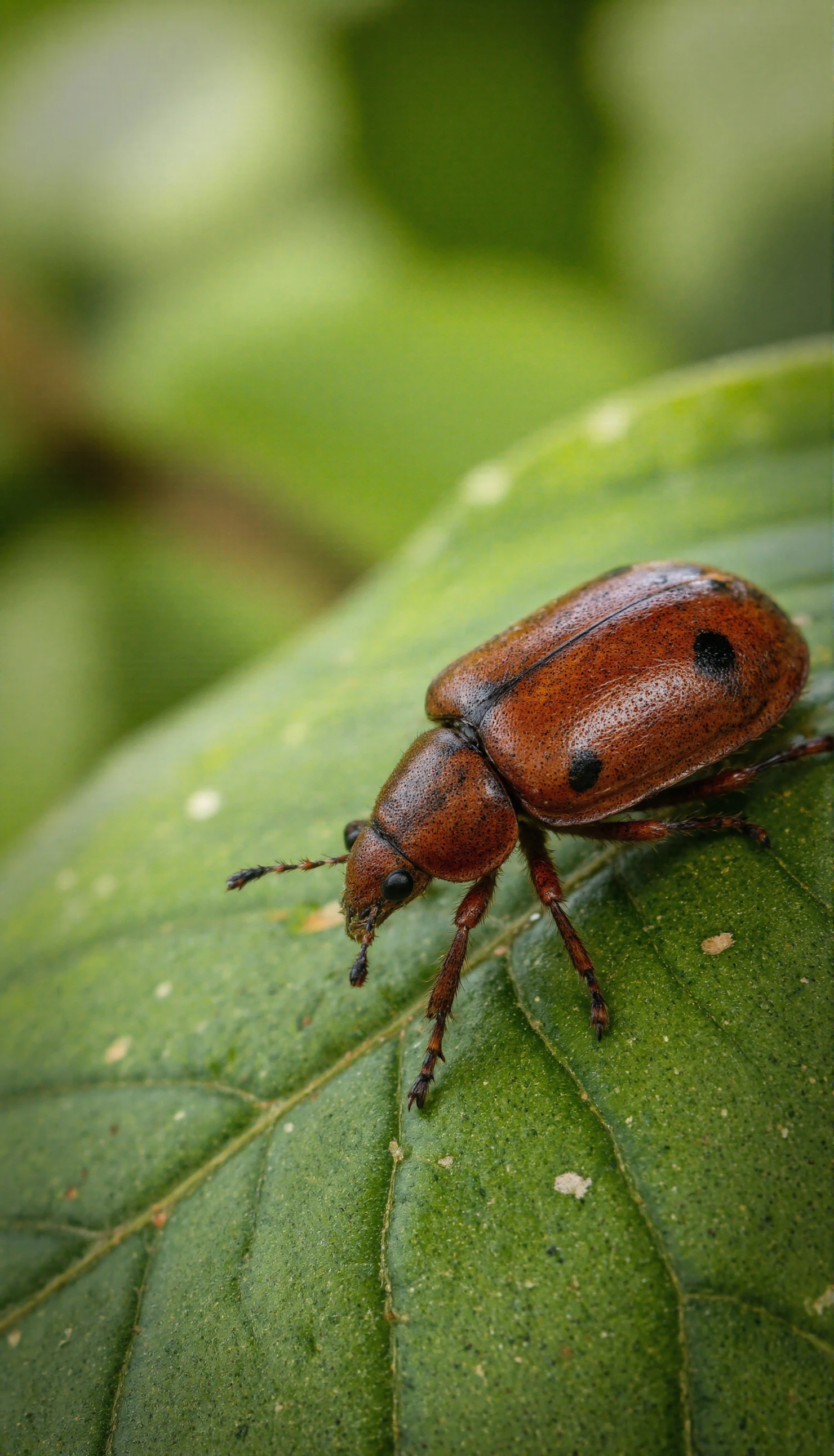 Spotted Brown Beetle on a Green Leaf #41130