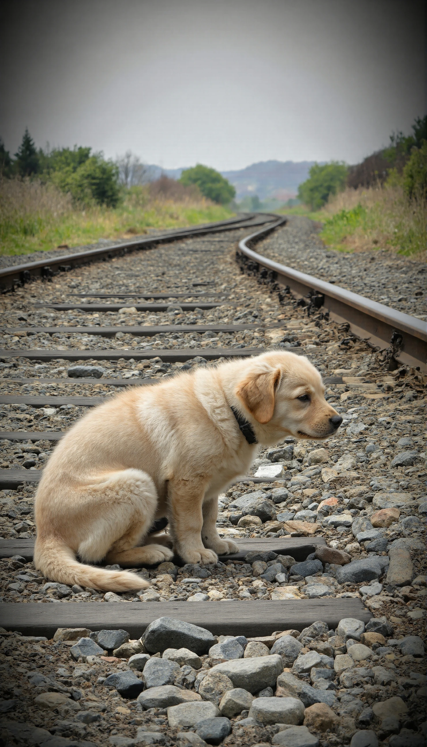 Lonely Puppy on Railroad Tracks #41134