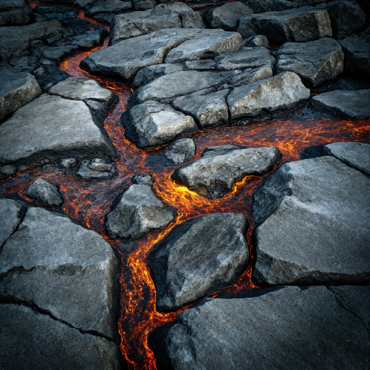Molten Lava Flowing Through Jagged Volcanic Rocks #41138