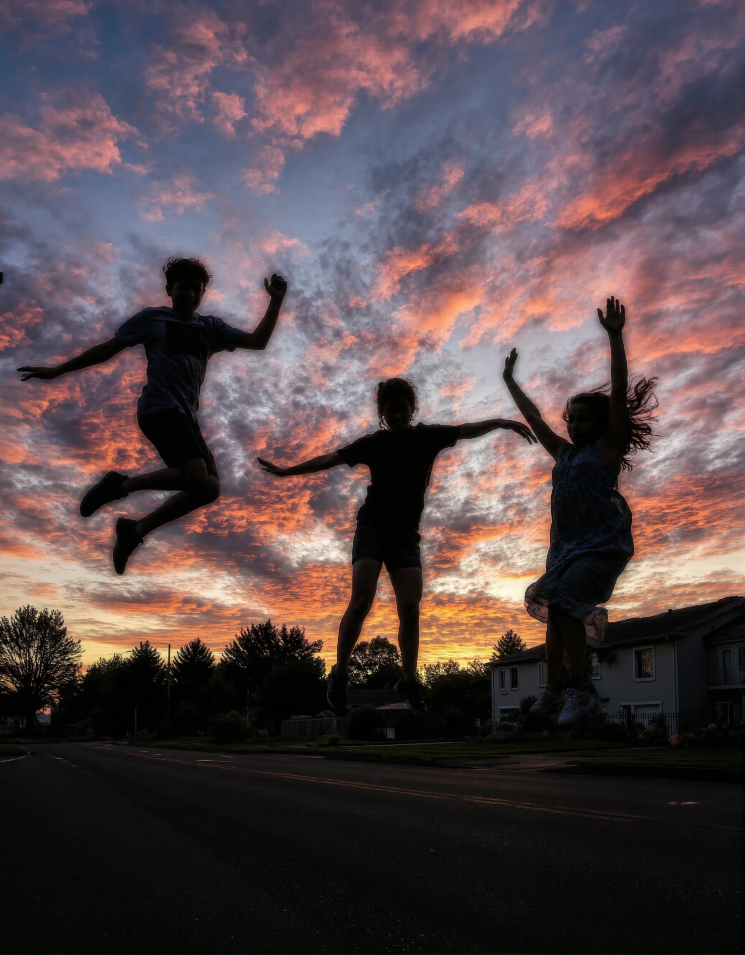 Joyful Jumps Against a Fiery Sunset Sky #41139
