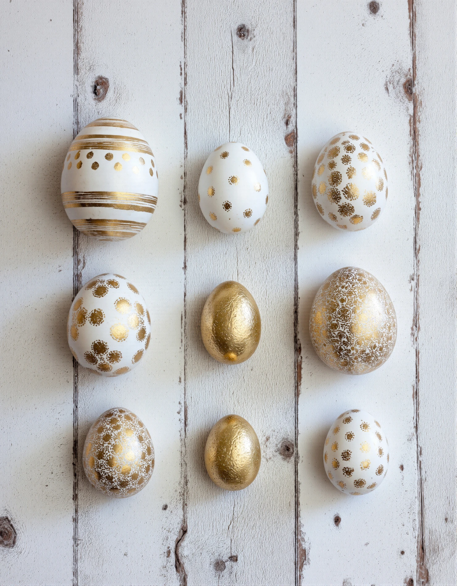 Elegant Gold and White Easter Eggs on Rustic Wood #41149