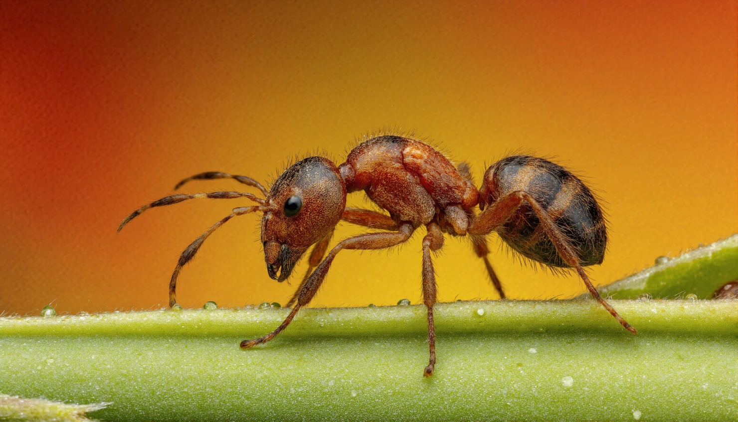 Macro Shot of a Reddish-Brown Ant on a Green Stem #41173