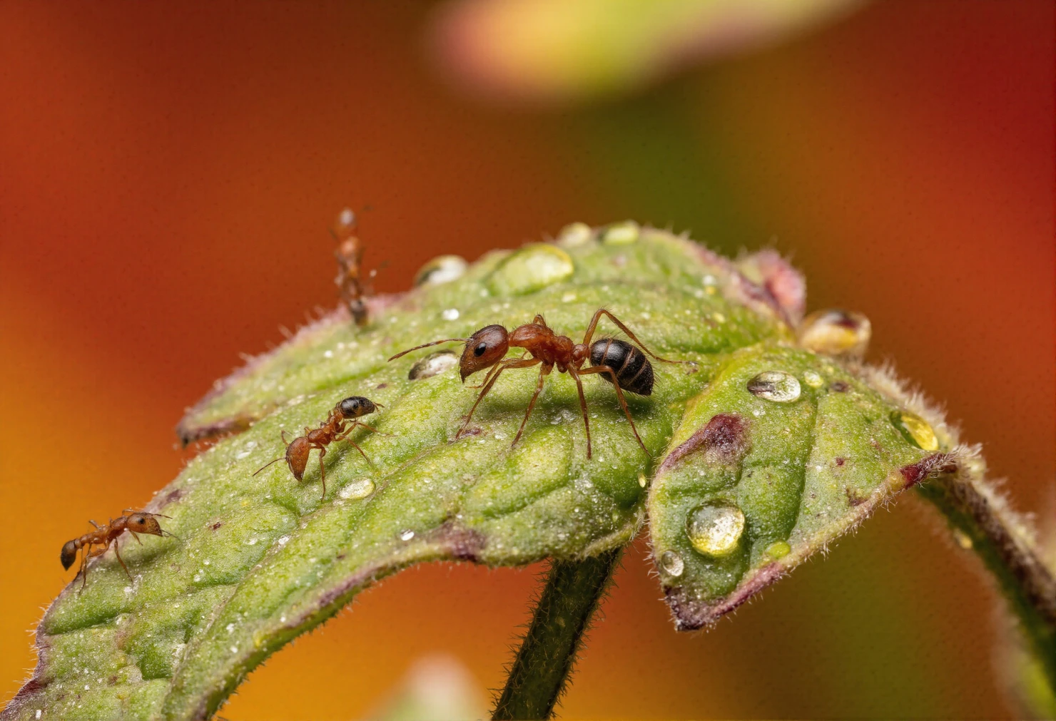 Ants on a Dewy Leaf #41174