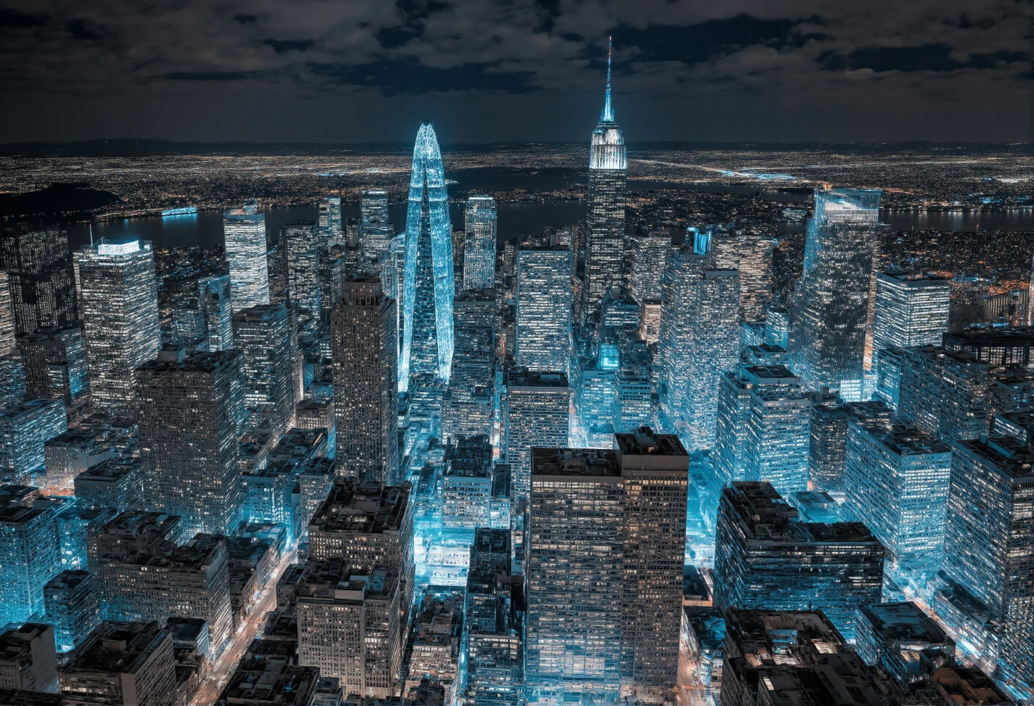 Futuristic Metropolis at Night A City Skyline Illuminated in Blue #41184