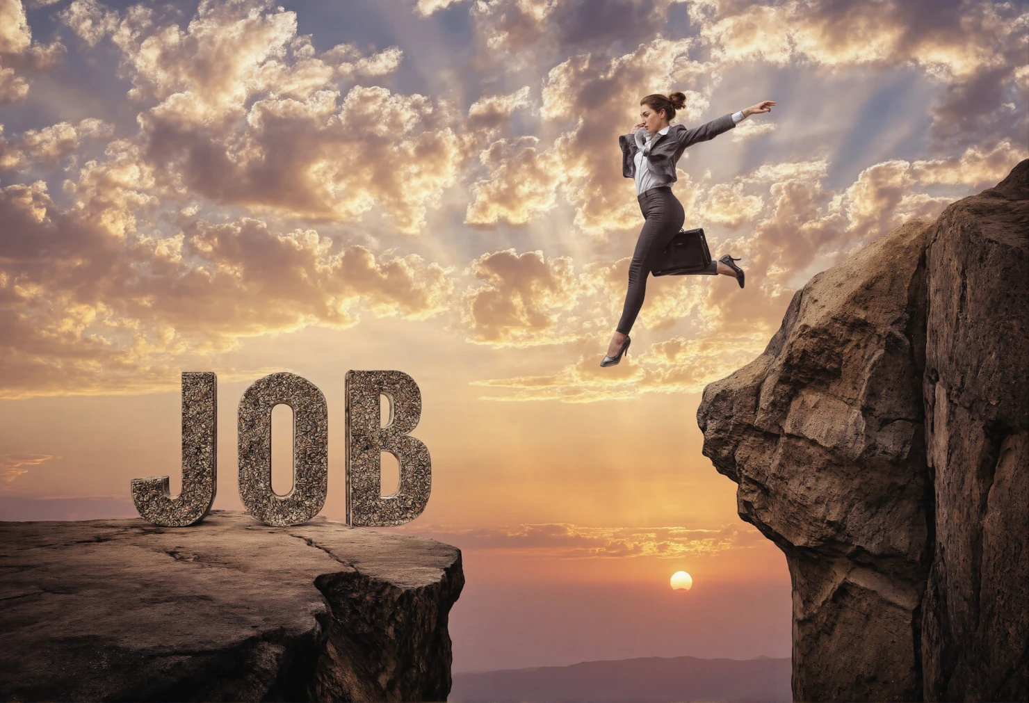 Leap of Faith Woman Jumps from 'JOB' Cliff Towards New Opportunity #41186