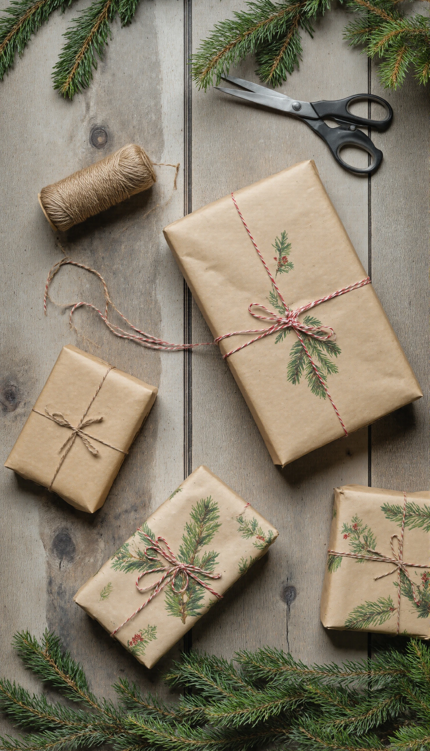 Rustic Christmas Gifts and Wrapping Supplies on Wood #41210