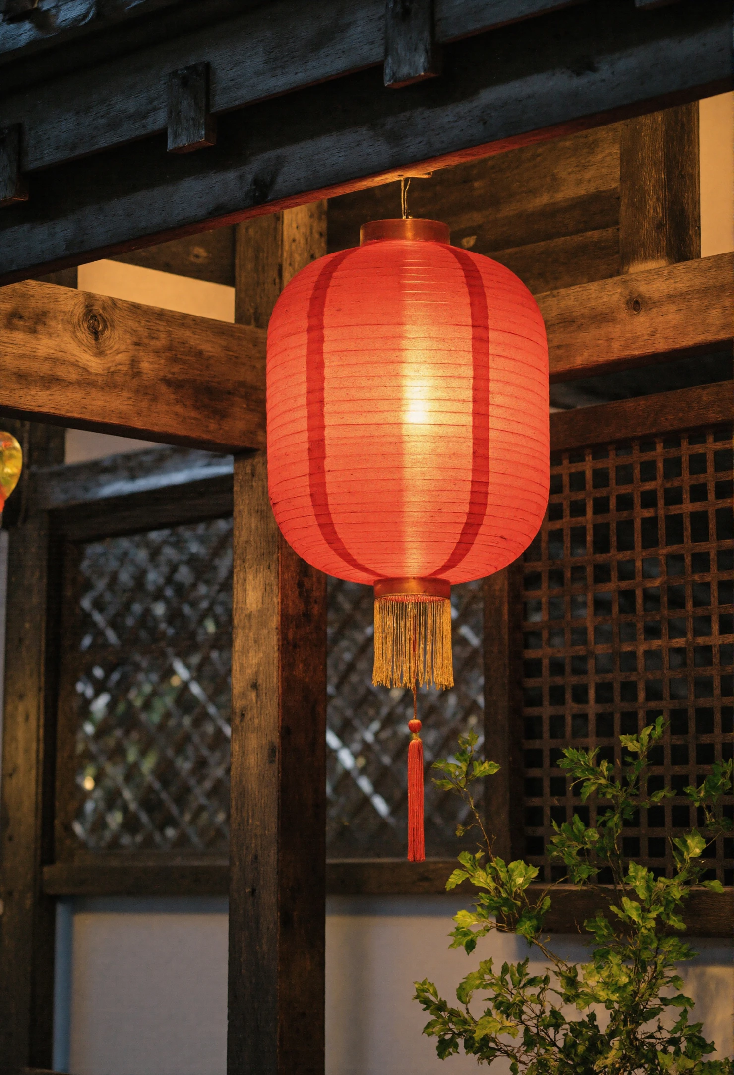 Glowing Red Chinese Lantern in a Traditional Setting #41219