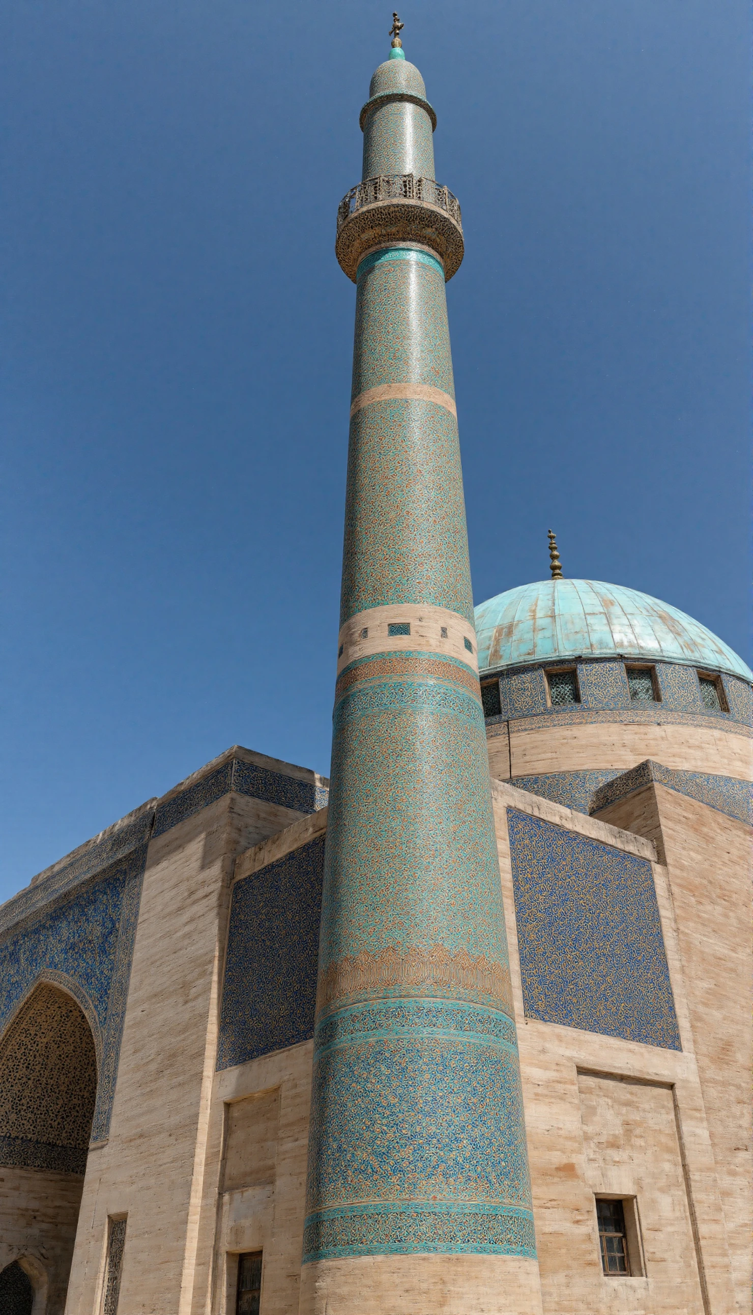 Majestic Minaret and Dome of a Mosque Against a Blue Sky #41220
