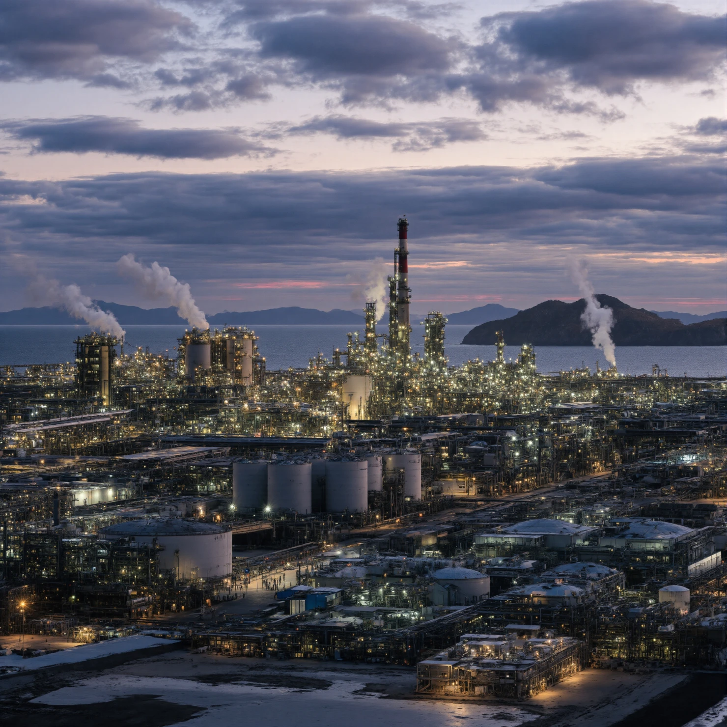 Industrial Plant at Dusk by the Sea #41222