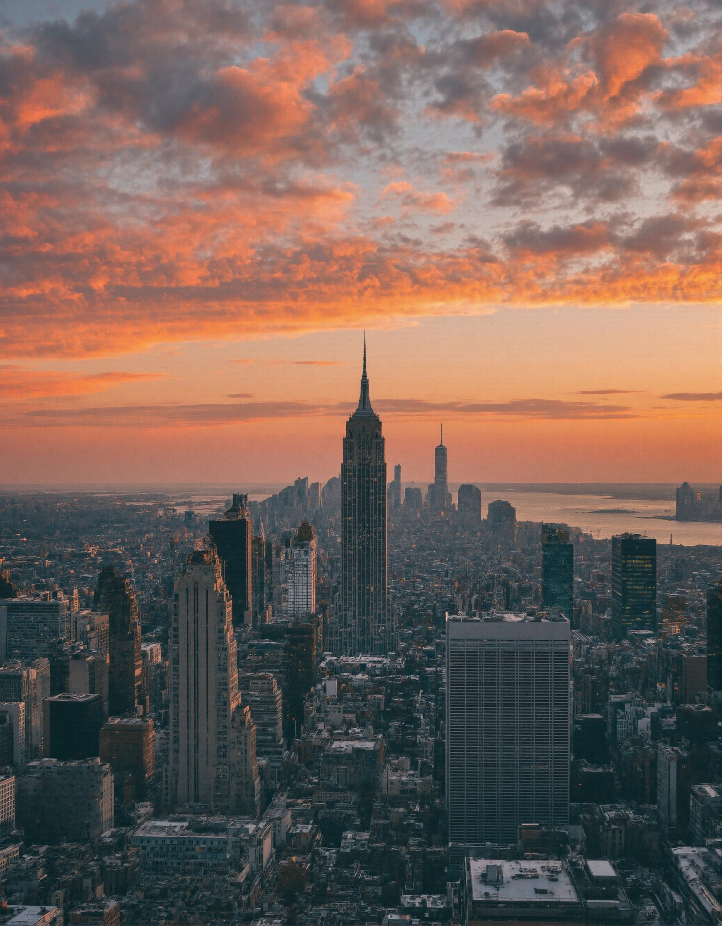 Vibrant Sunset Over Manhattan Skyline with Empire State Building #41223