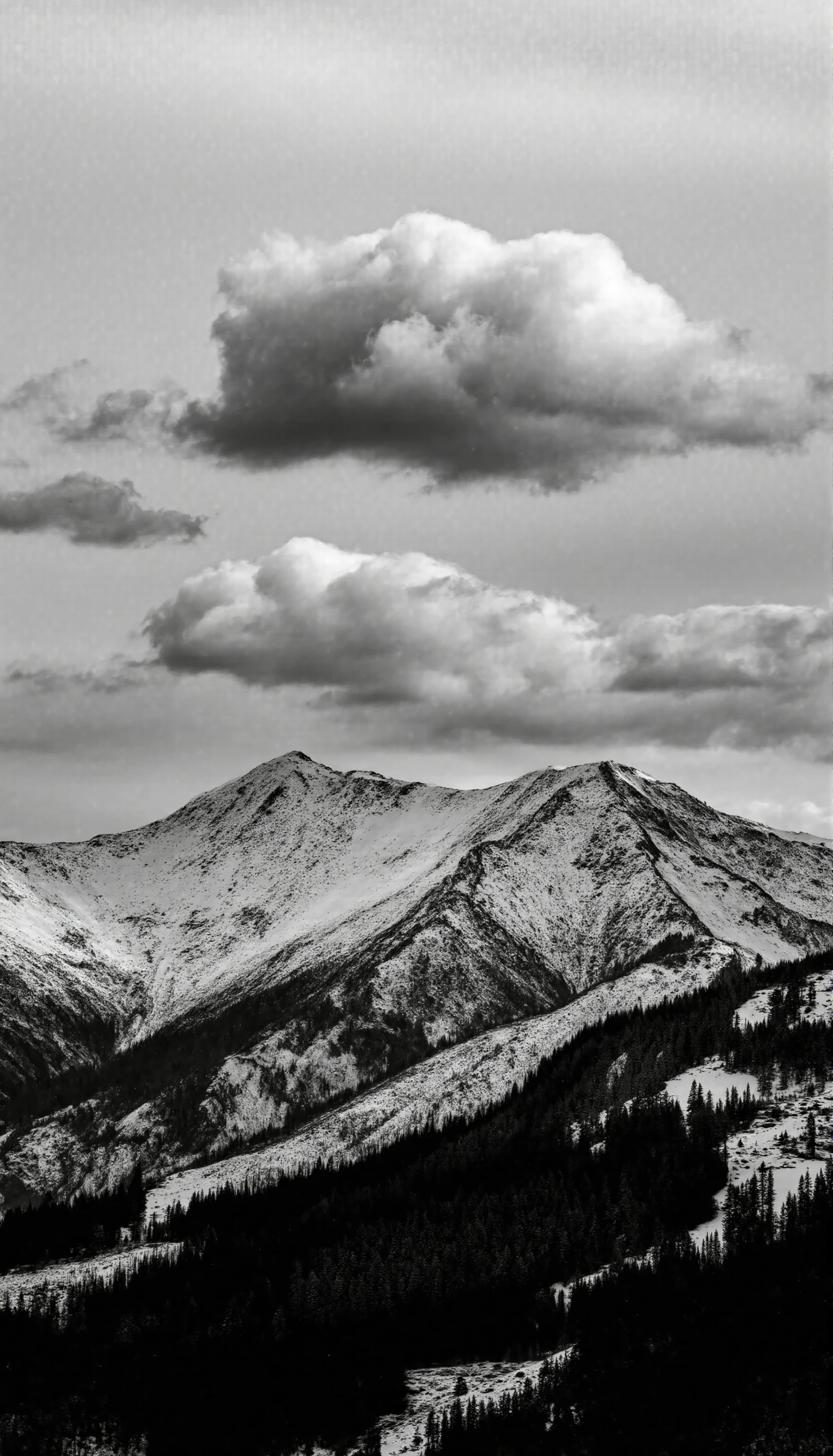 Majestic Snow-Capped Mountains Under a Cloudy Sky in Monochrome #41264