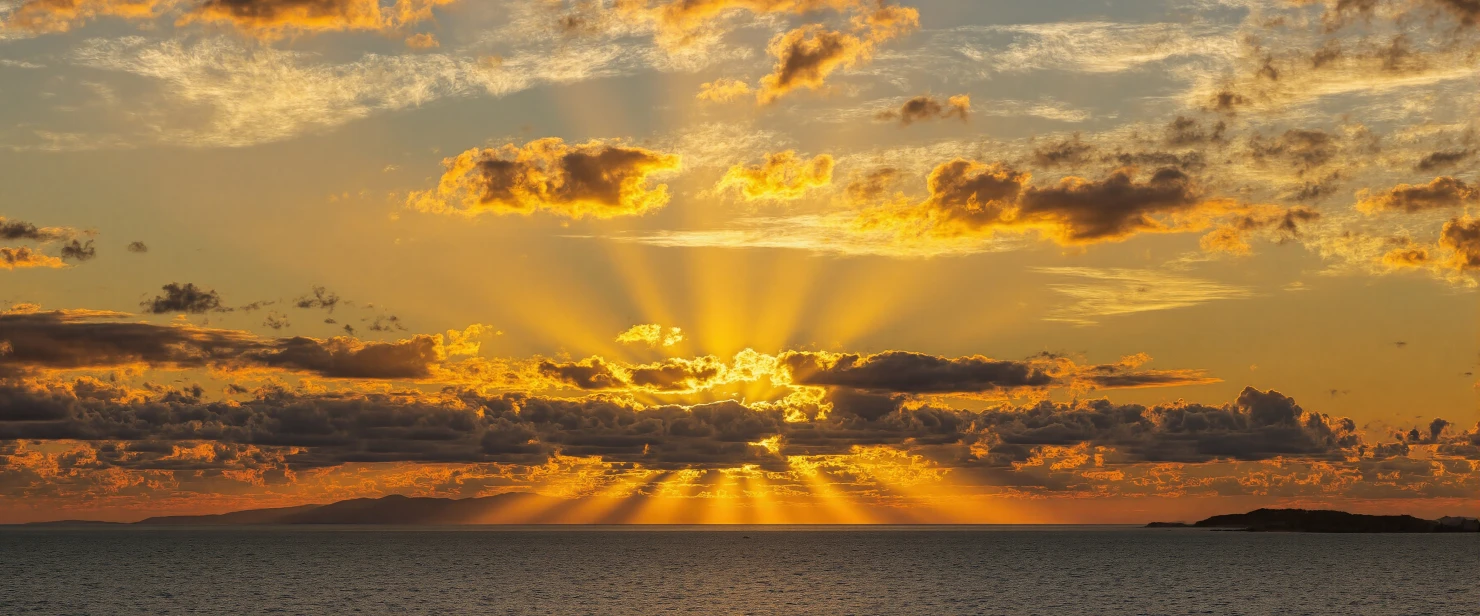 Spectacular Ocean Sunset with Golden Crepuscular Rays #41274