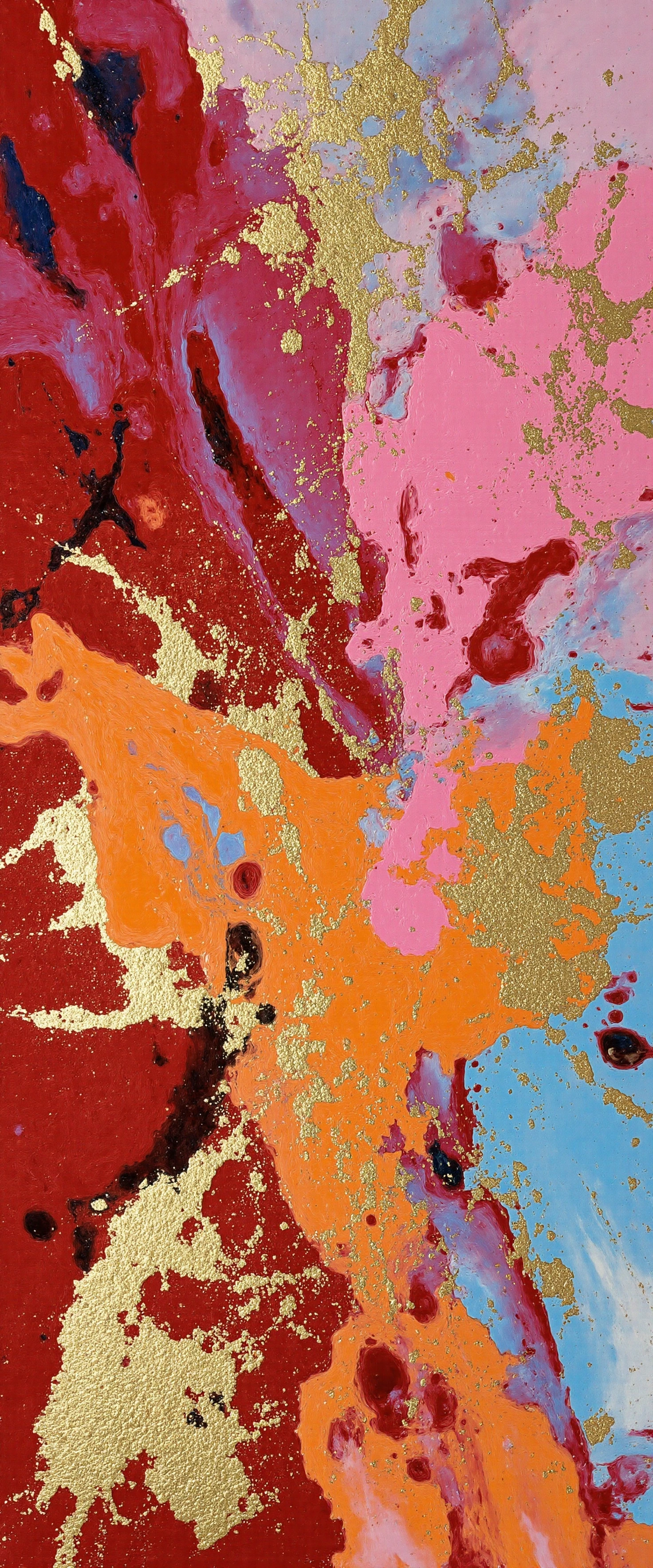 Dynamic Abstract Canvas with Gold Flecks and Bold Strokes #41292