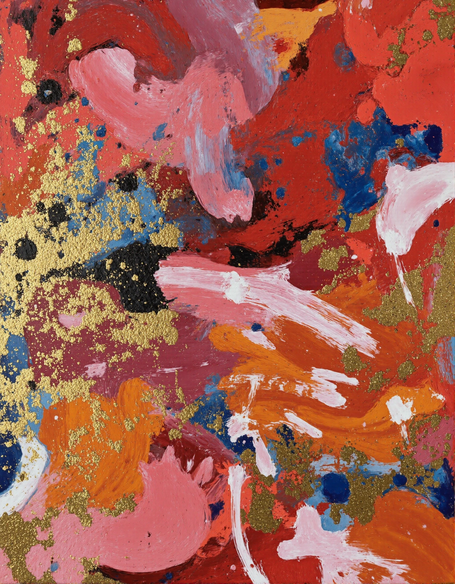 Dynamic Abstract Canvas with Gold Flecks and Bold Strokes #41293