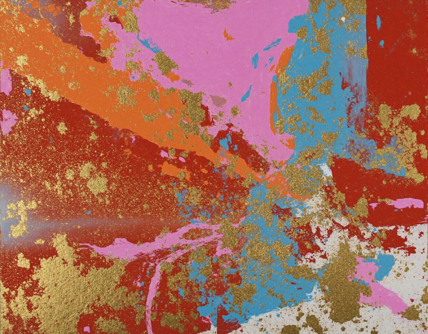 Dynamic Abstract Canvas with Gold Flecks and Bold Strokes #41294