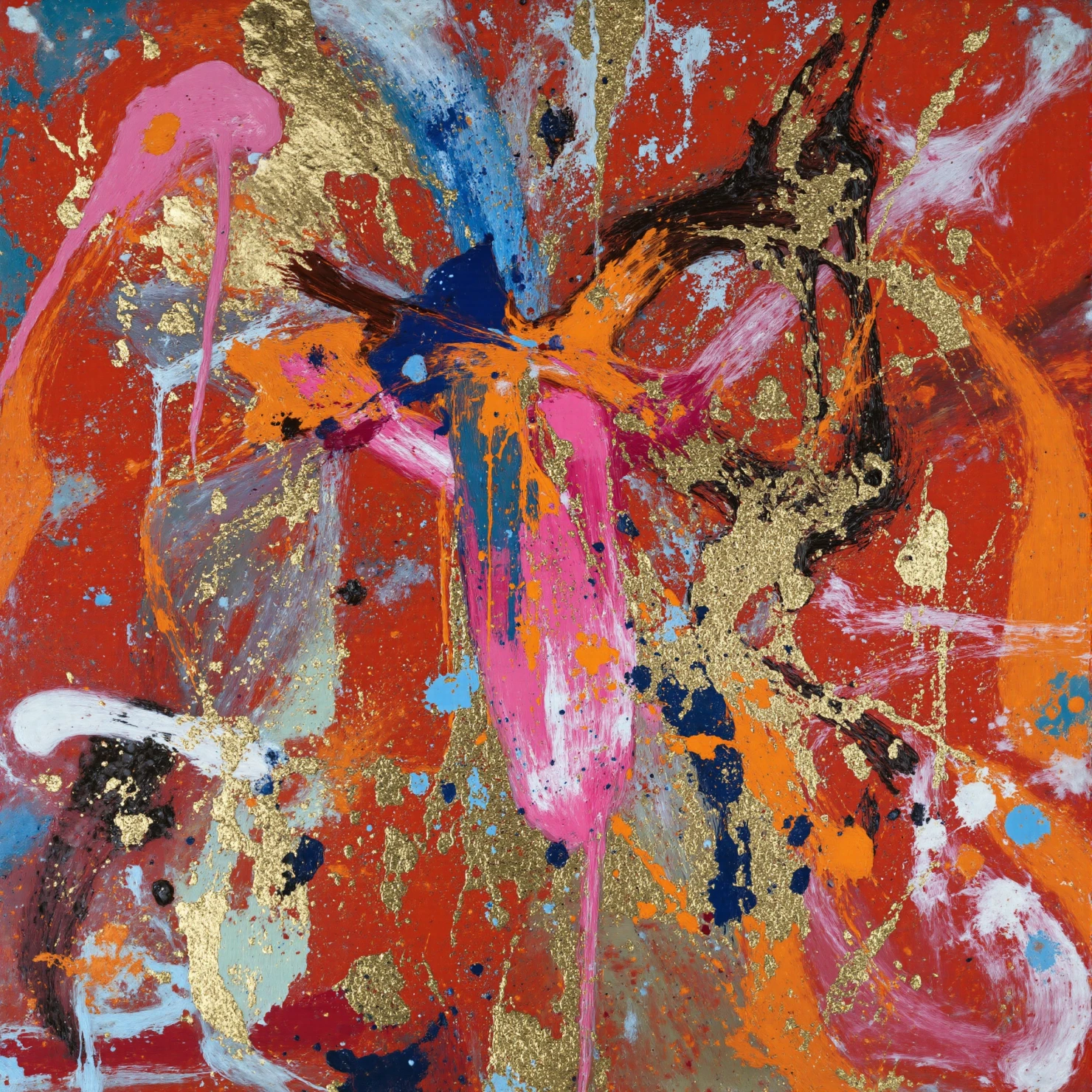 Dynamic Abstract Canvas with Gold Flecks and Bold Strokes #41295