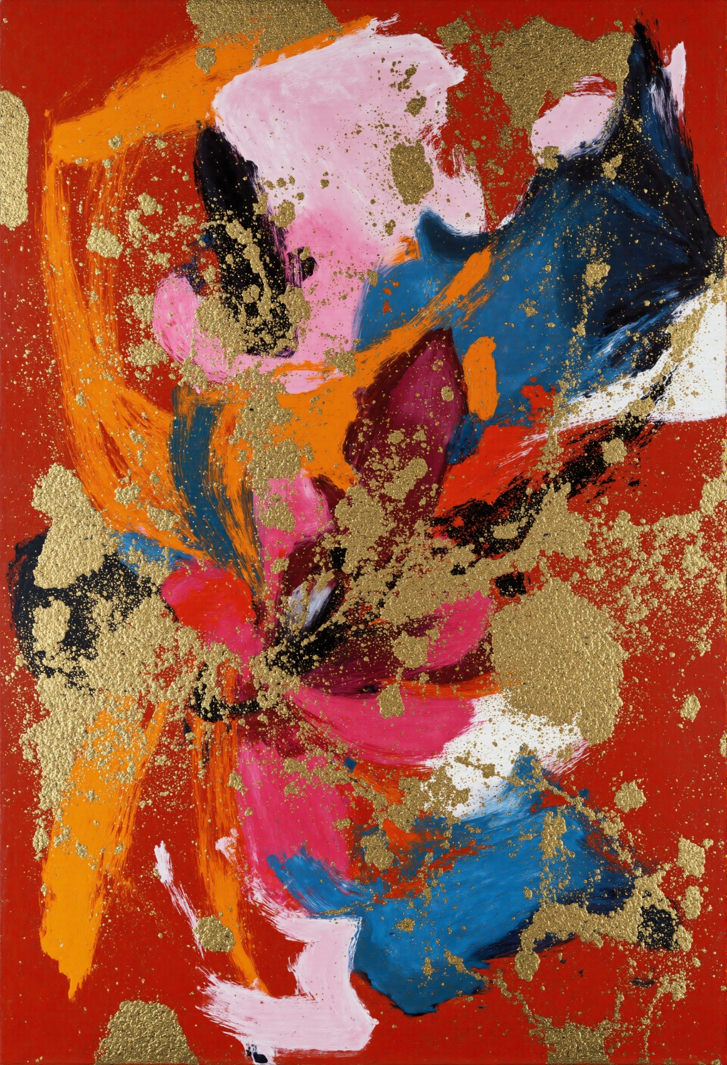 Dynamic Abstract Canvas with Gold Flecks and Bold Strokes #41296