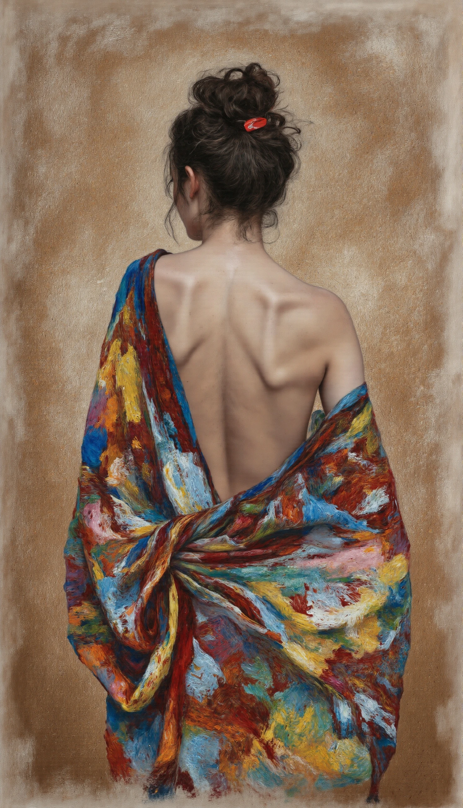 Woman in a colorful Strapless Dress with Autumnal Accents #41312